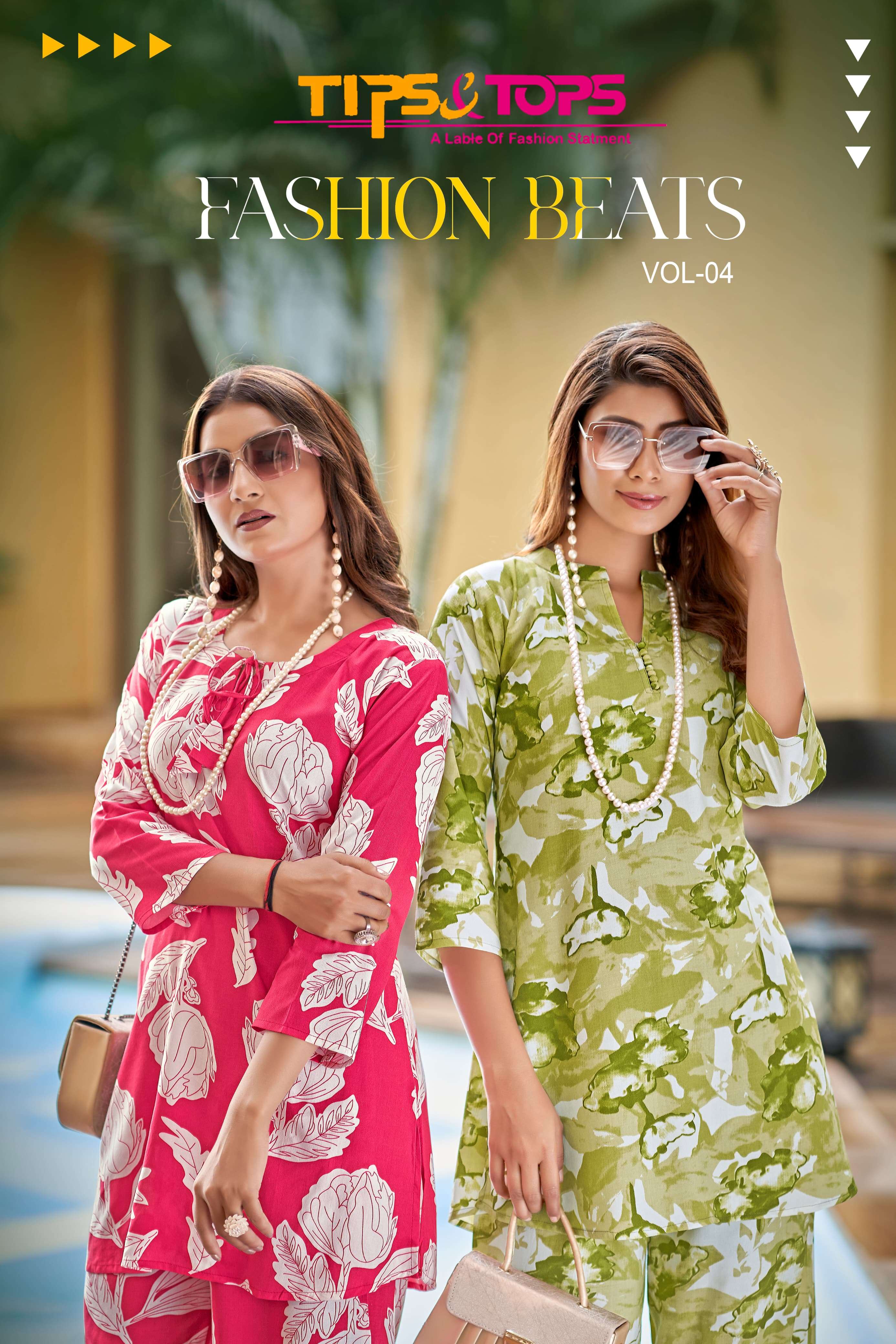 FASHION BEATS VOL-4 BY TIPS & TOPS 1001 TOP 1006 SERIES HEAVY RAYON PRINT CO-ORD SET