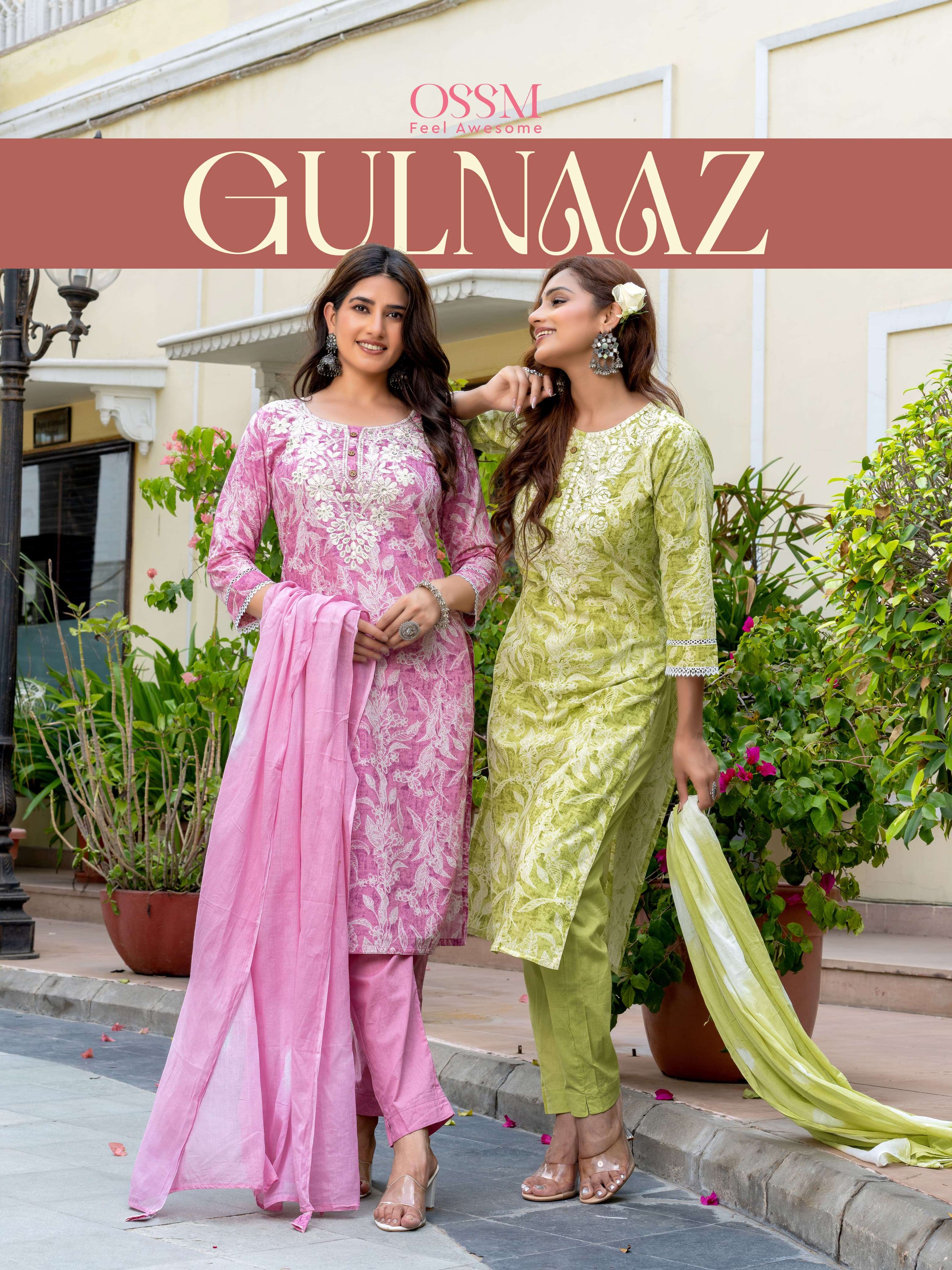 GULNAAZ BY OSSM 101 TO 106 SERIES COTTON CHIKANKARI WORK READYMADE DRESSES