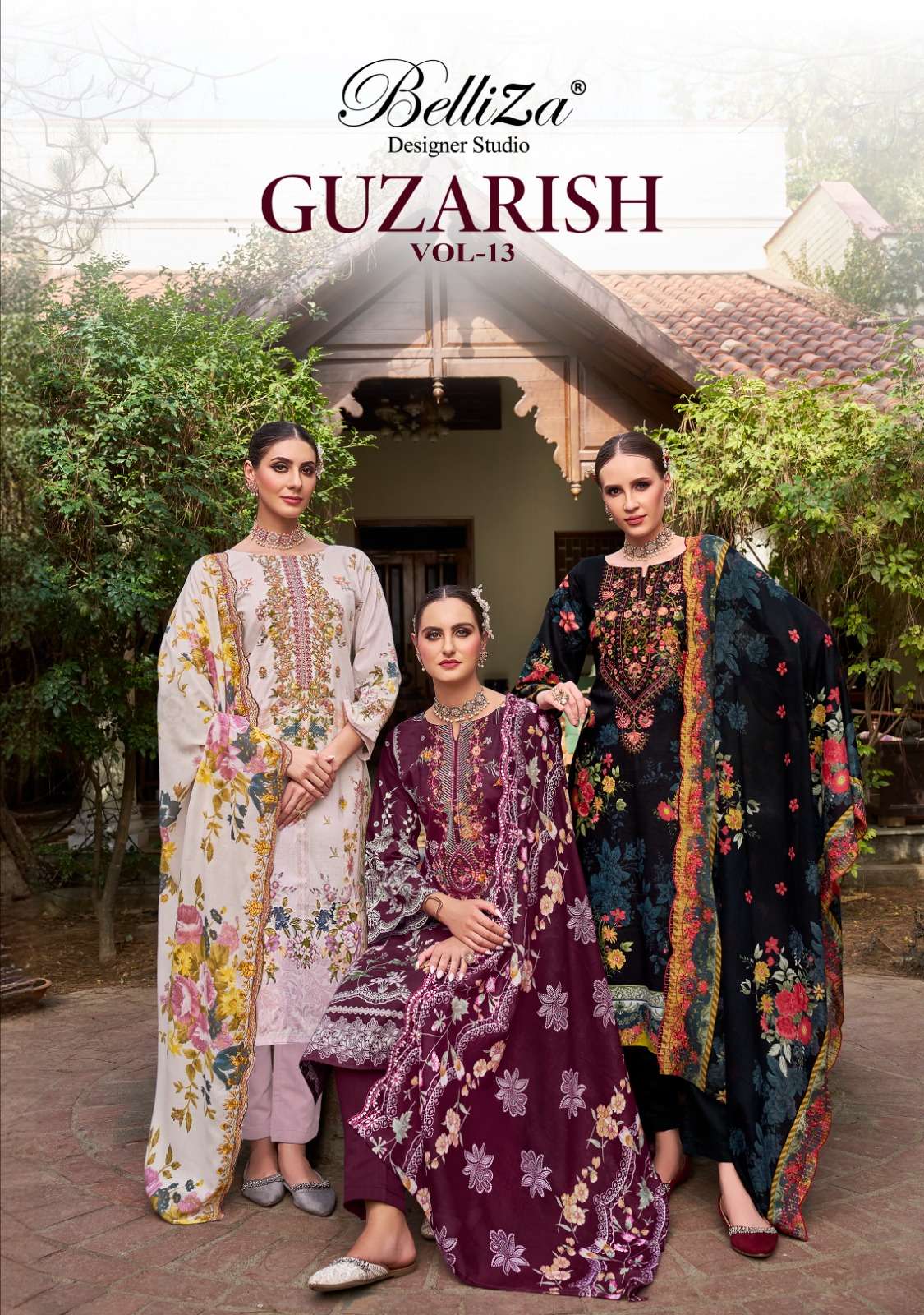 GUZARISH VOL-13 BY BELLIZA 935-001 TO 935-008 SERIES COTTON PRINT WORK PAKISTANI DRESSES