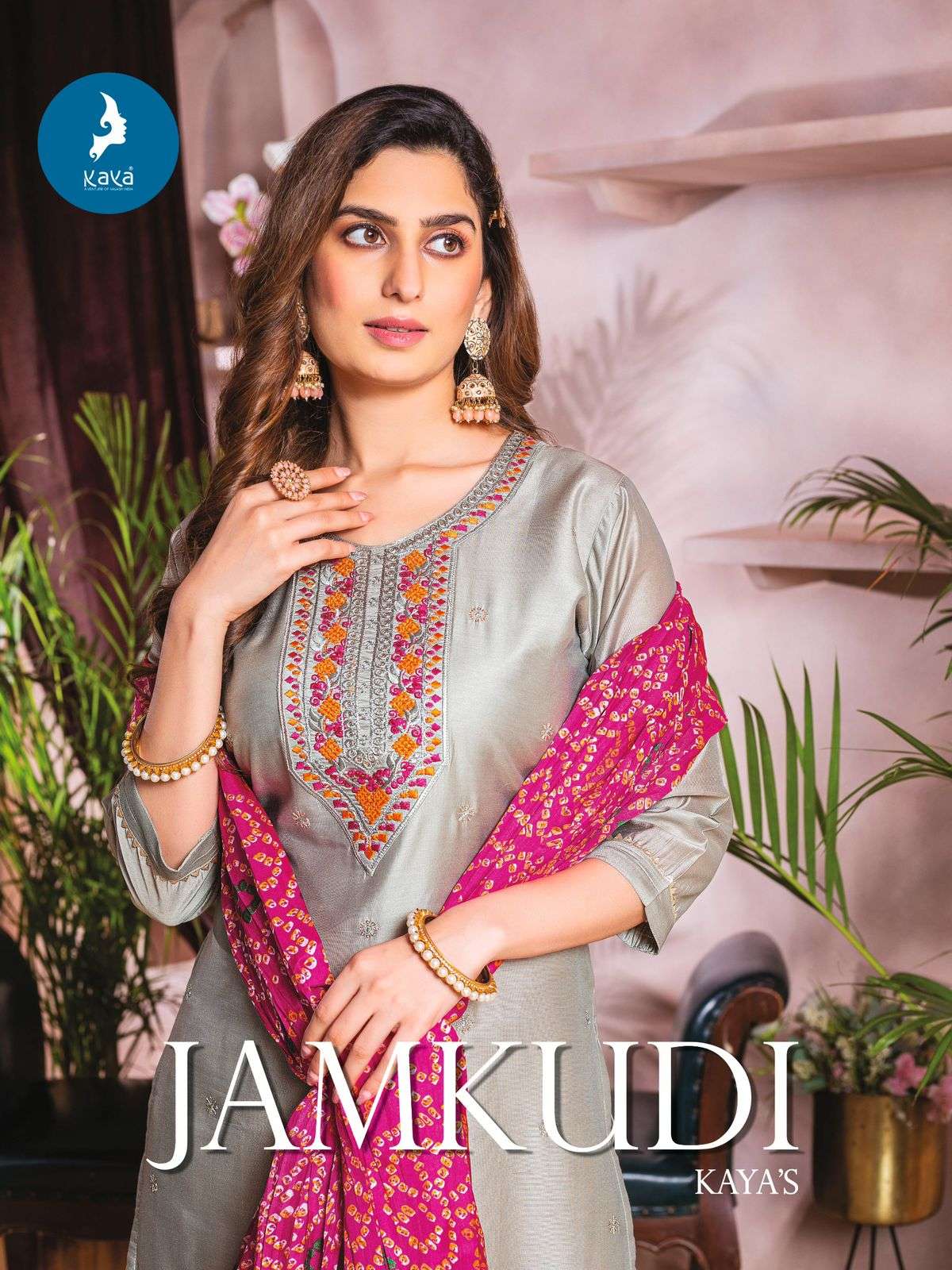 JAMKUDI BY KAYA 001 TO 008 SERIES CHANDERI SILK EMBROIDERY WORK READYMADE DRESSES