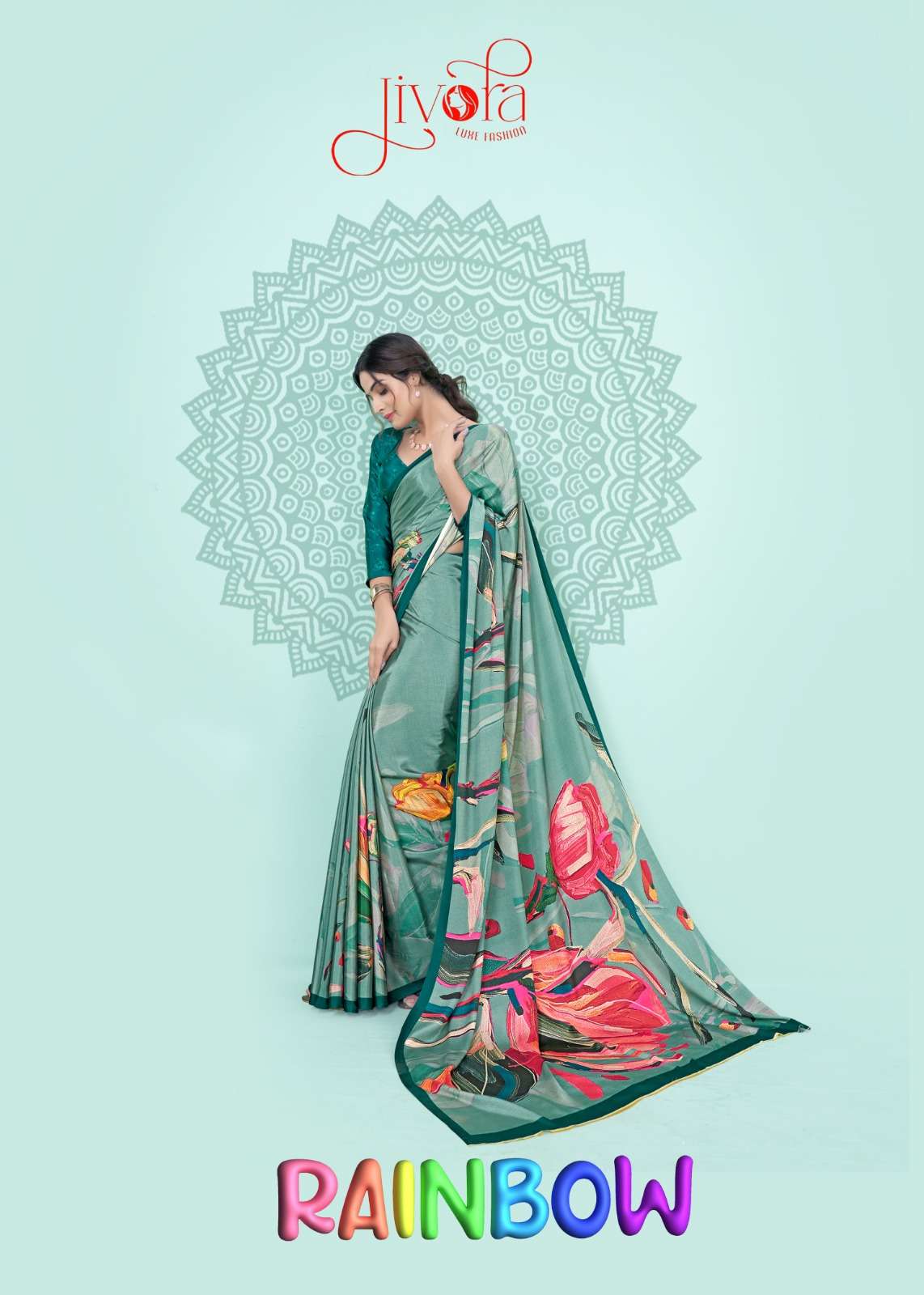 JIVORA RAINBOW BY AQSAWHOLESALE 5001 TO 5010 SERIES CREPE PRINT SAREES