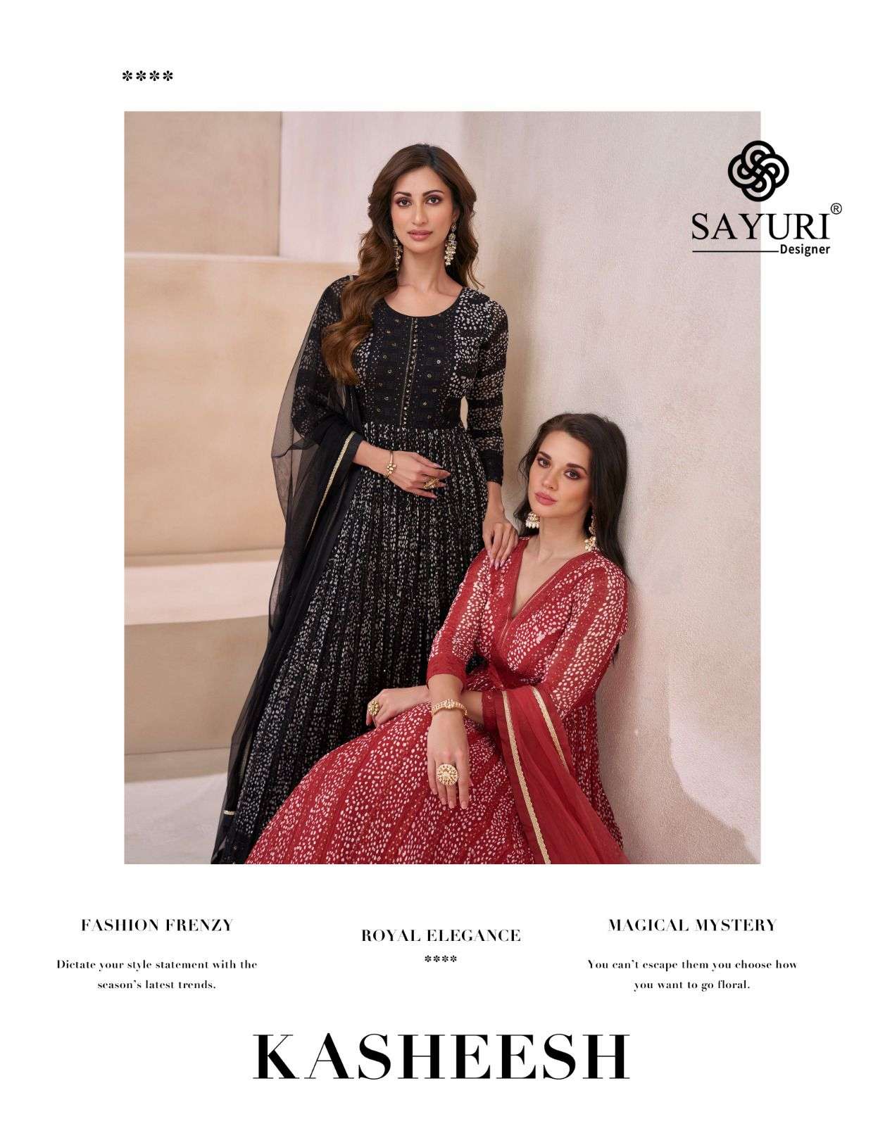 KASHEESH BY SAYURI 5555 TO 5557 SERIES REAL GEORGETTE HEAVY WORK GOWN & DUPATTAS