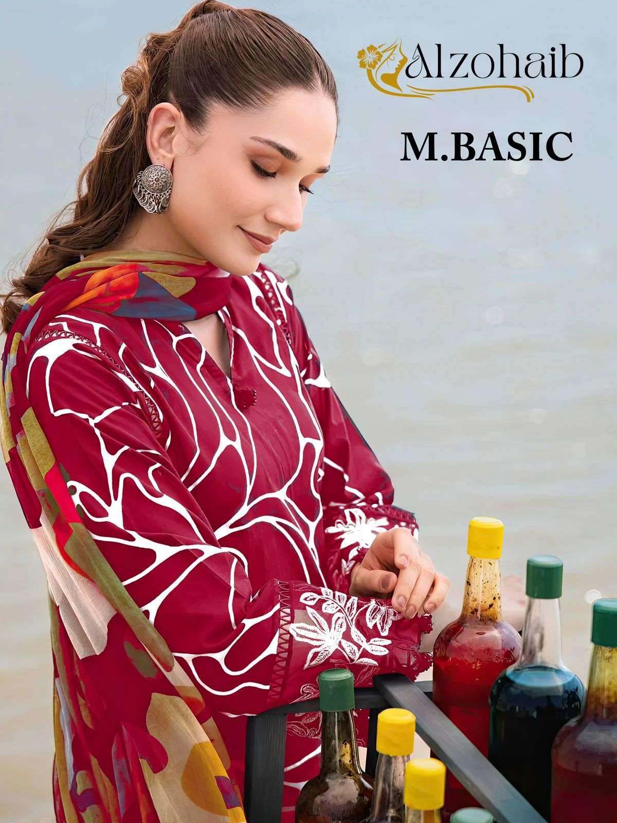 M.BASIC 1022-A TO 1022-C SERIES BY ALZOHAIB PURE COTTON PRINT WORK PAKISTANI DRESSES