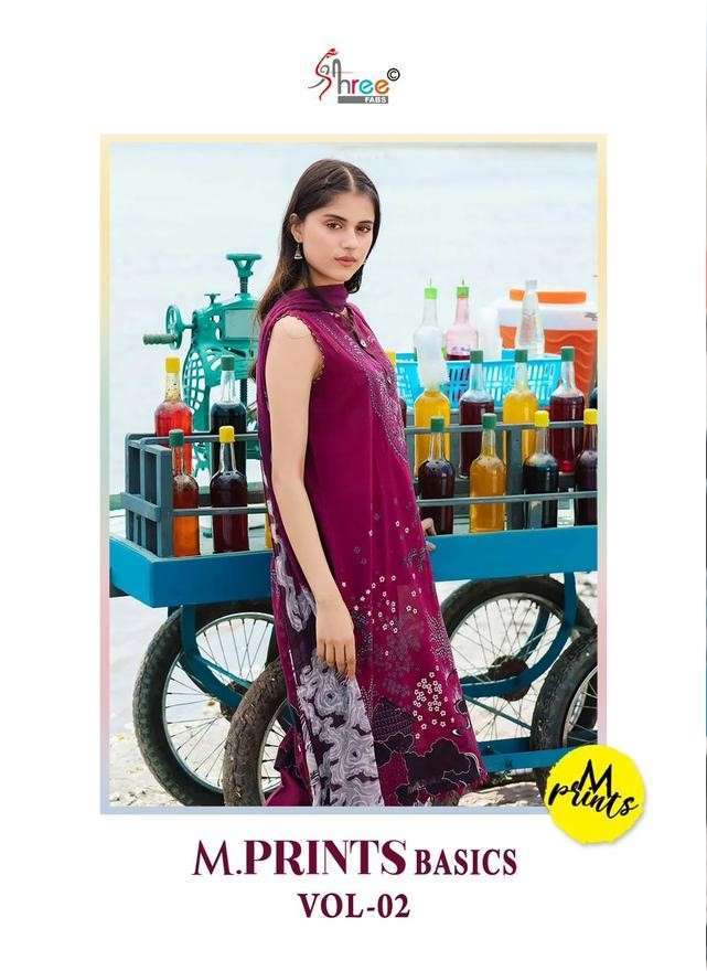 M.PRINTS BASICS VOL-2 BY SHREE FABS 3661 TO 3668 SERIES COTTON PRINT WORK PAKISTANI DRESSES