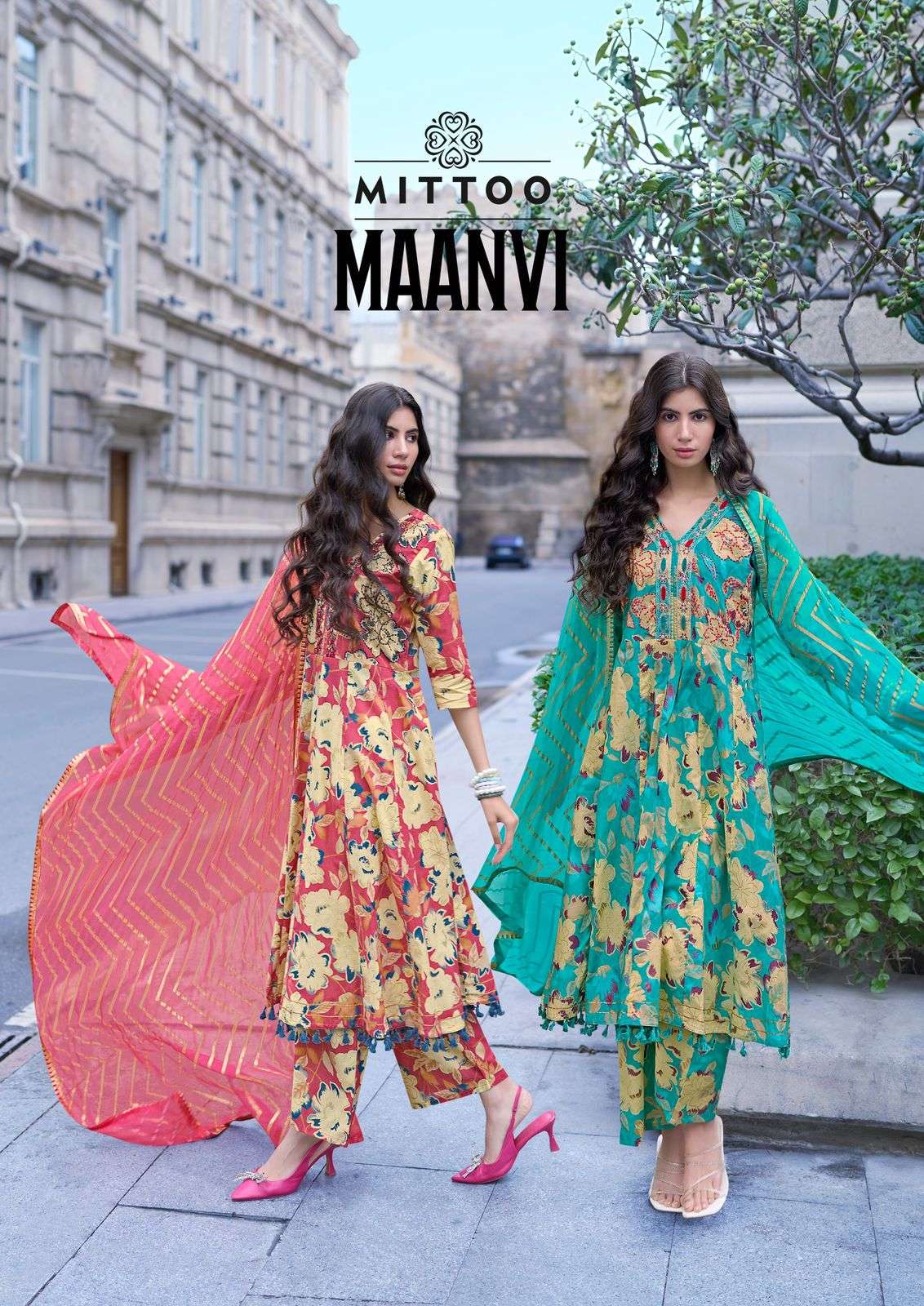 MAANVI BY MITTOO 1001 TO 1004 SERIES PURE MULL COTTON PRINT WORK READYMADE DRESSES