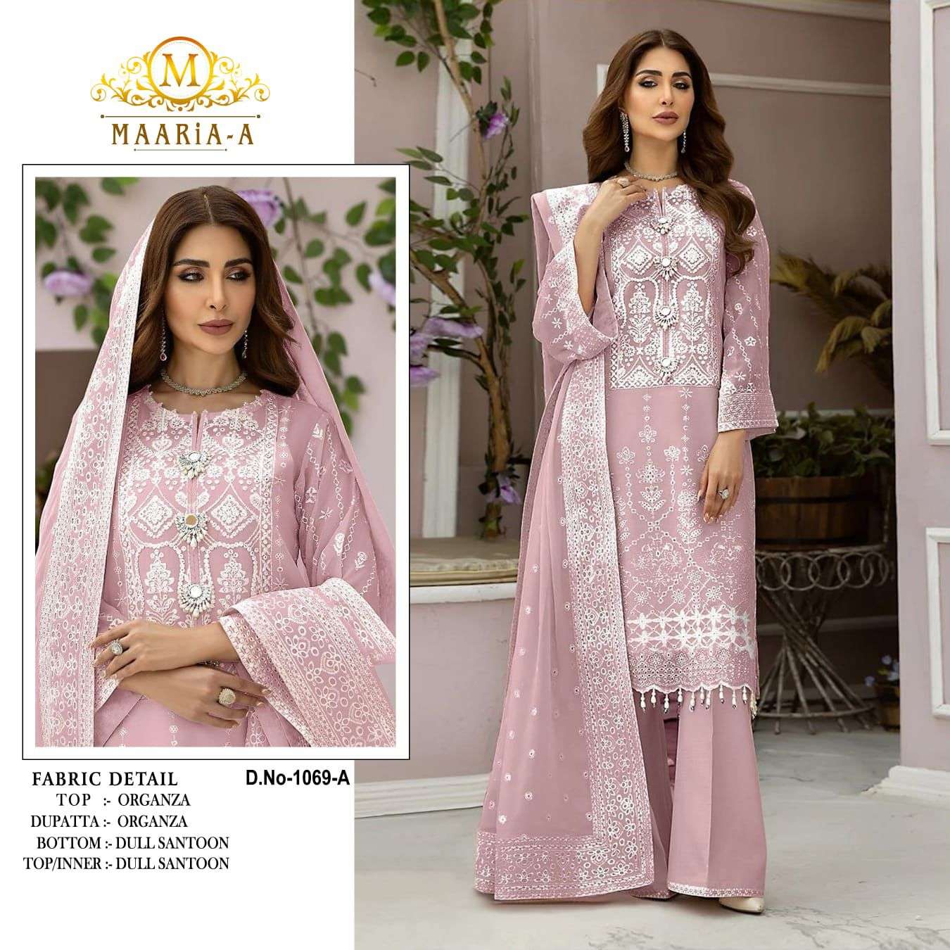 MAARIA 1069-A TO 1069-D SERIES BY AQSAWHOLESALE ORGANZA EMBROIDERY PAKISTANI DRESSES