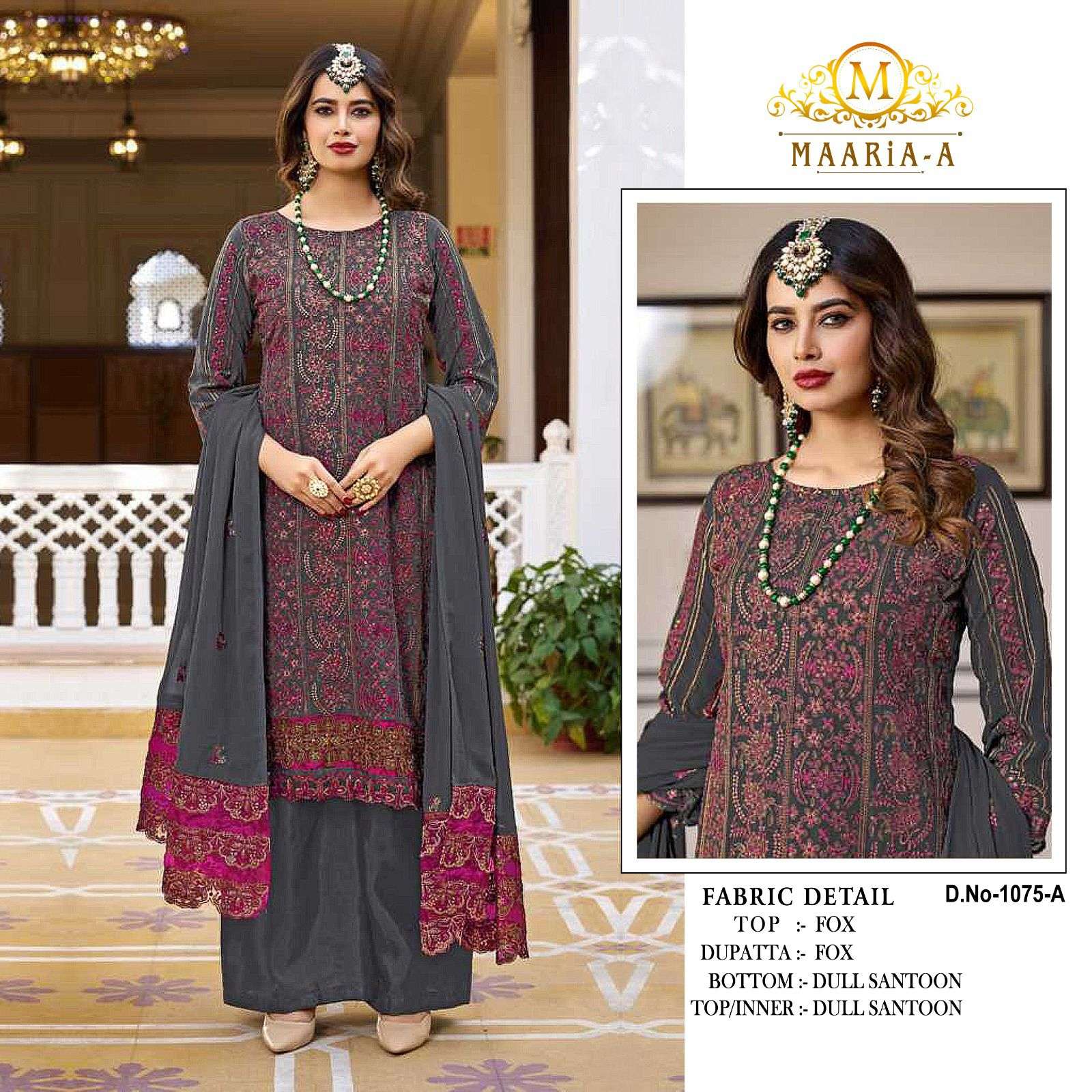 MAARIA 1075-A TO 1075-D SERIES BY AQSAWHOLESALE FAUX GEORGETTE WORK PAKISTANI DRESSES