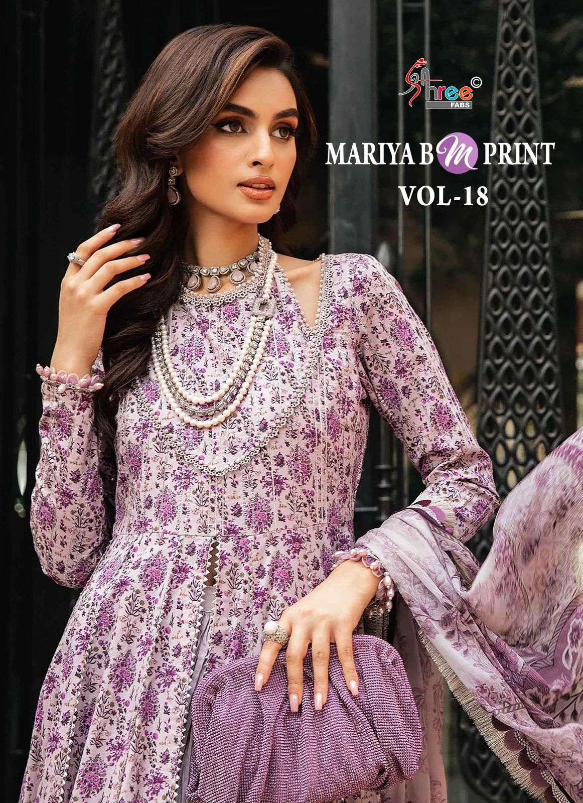 MARIYA B M PRINT VOL-18 BY SHREE FABS 3655 TO 3660 SERIES COTTON PRINT WORK PAKISTANI DRESSES