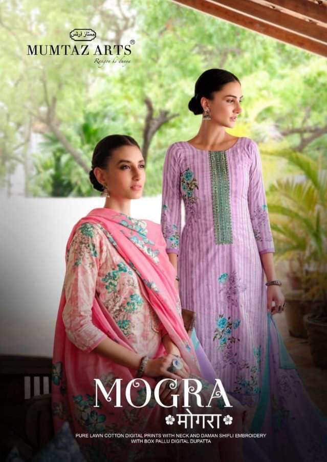 MOGRA BY MUMTAZ ARTS 18001 TO 18008 SERIES PURE LAWN COTTON PRINT WORK DRESSES