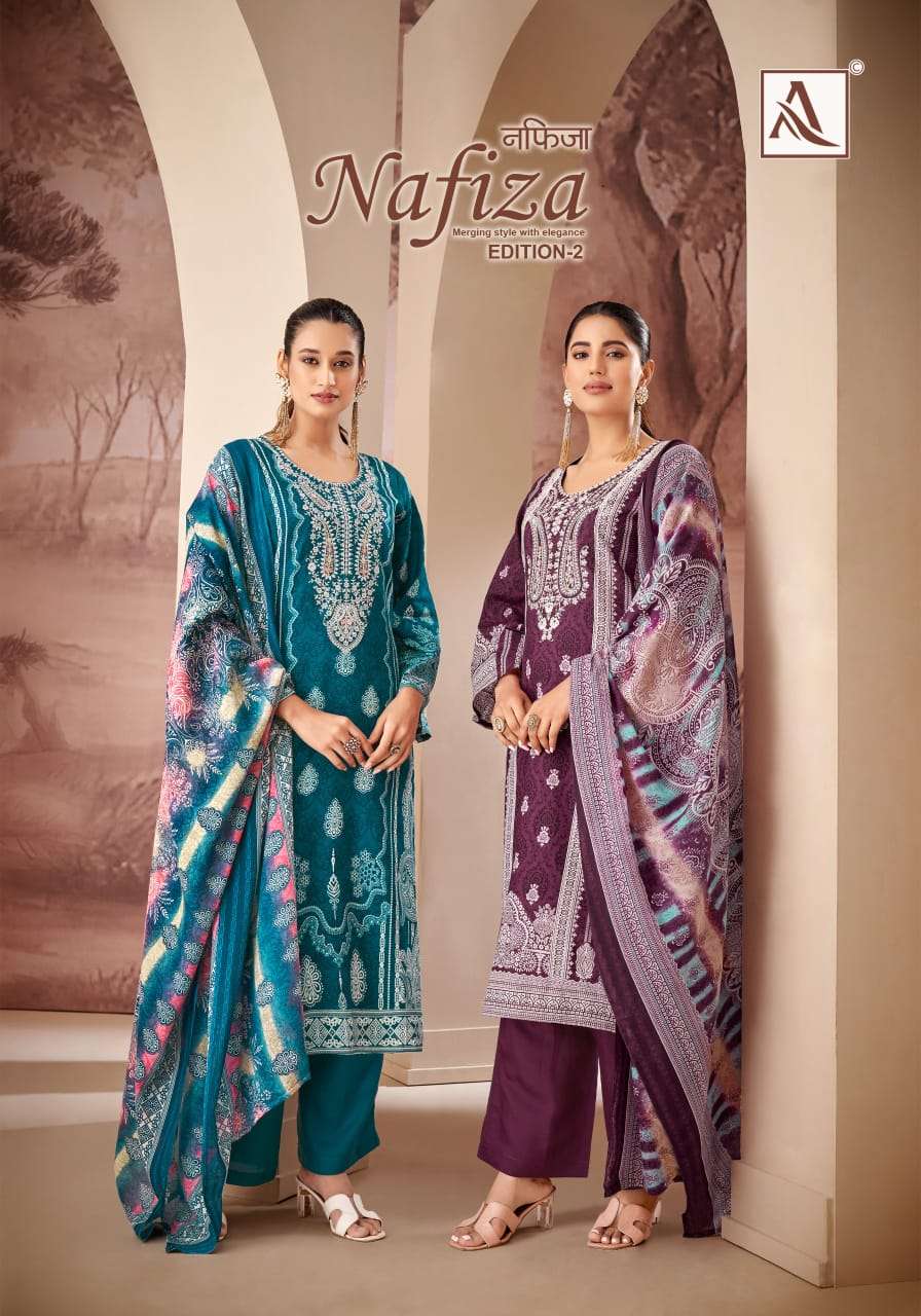 NAFISA VOL-2 BY ALOK SUIT 1593-001 TO 1593-008 SERIES CAMBRIC COTTON PRINT WORK DRESSES