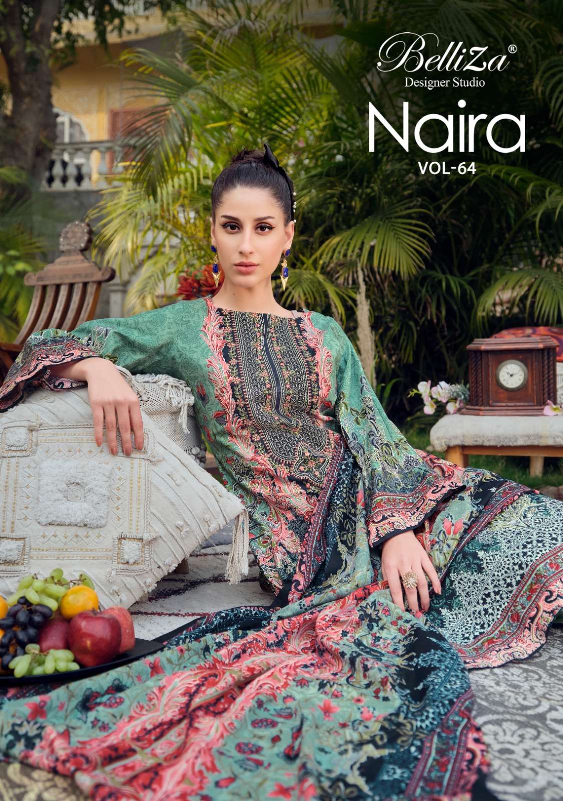 NAIRA VOL-64 BY BELLIZA 945-001 TO 945-008 SERIES PURE COTTON PRINT WORK PAKISTANI DRESSES