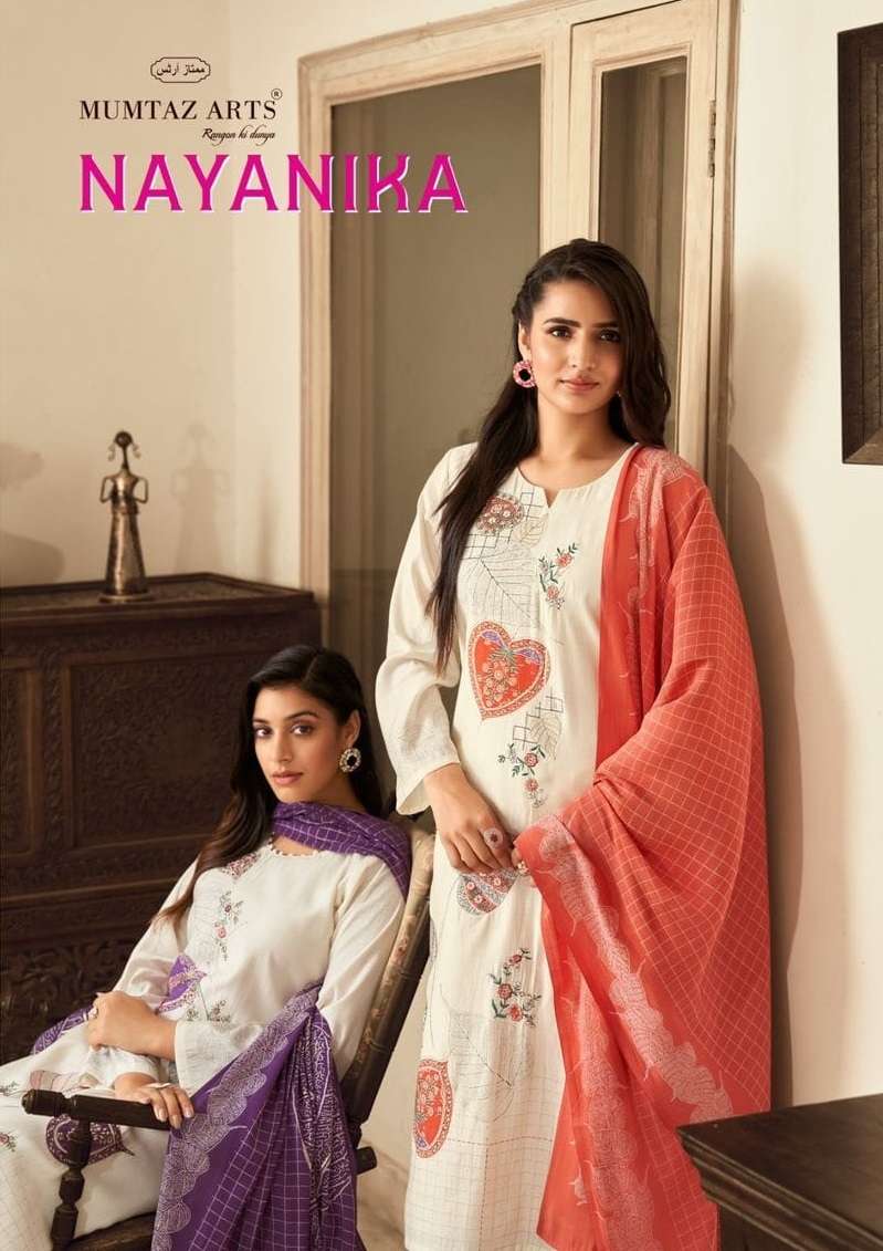 NAYANIKA BY MUMTAZ ARTS 3701 TO 3708 SERIES PURE MUSLIN PRINT WORK DRESSES