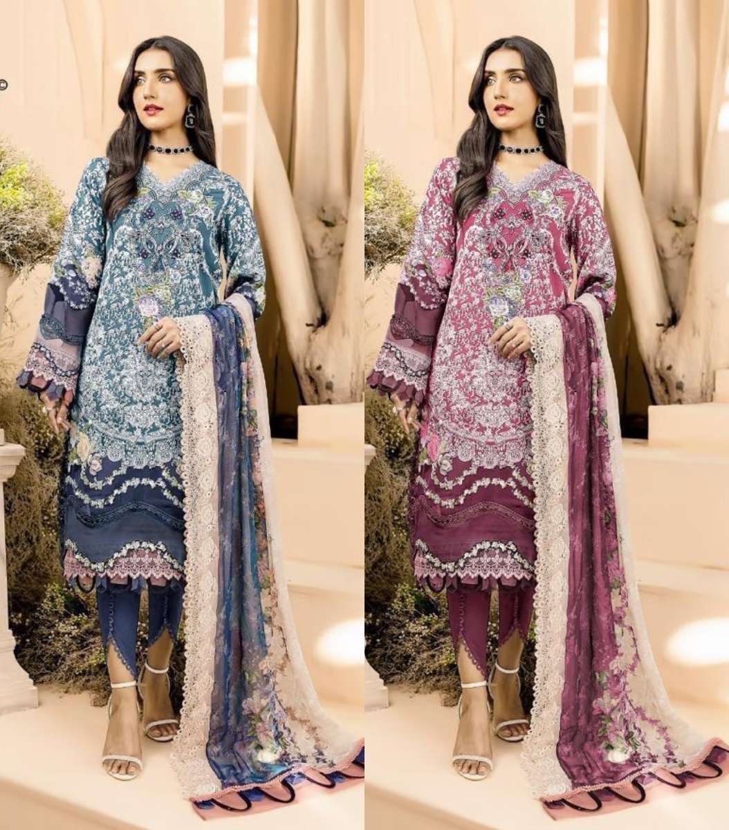 NEEDLE WONDER 3385 & 3388 HITS BY SHREE FABS PURE COTTON PRINT WORK PAKISTANI DRESSES