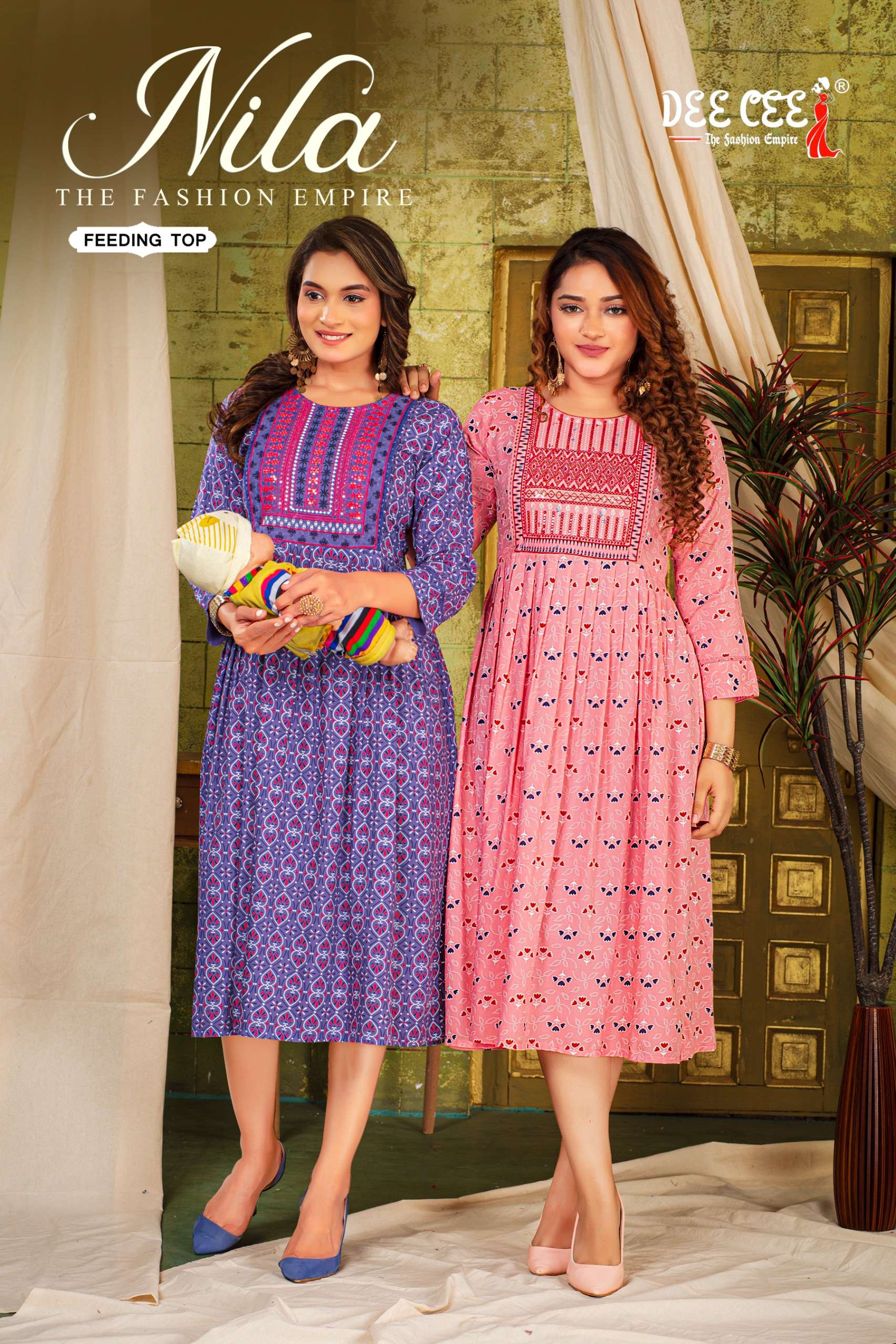 NILA BY DEE CEE 101 TO 1066 SERIES RAYON PRINT WORK KURTIS