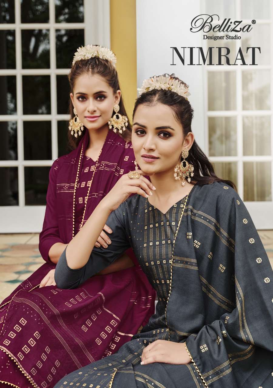 NIMRAT BY BELLIZA 732-001 TO 732-006 SERIES PURE SILK JACQUARD WORK DRESSES