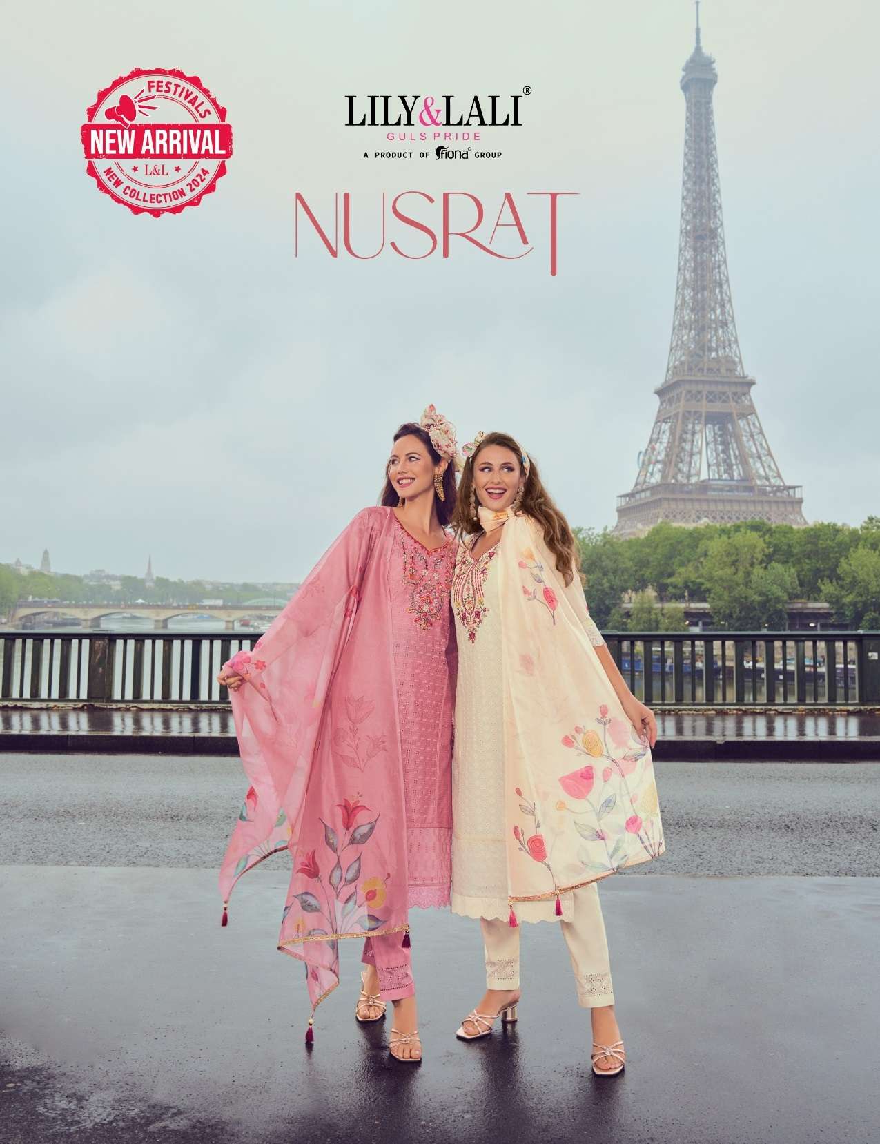 NUSRAT BY LILY&LALI 21401 TO 21406 SERIES CHANDERI SCHIFFLI WORK READYMADE DRESSES