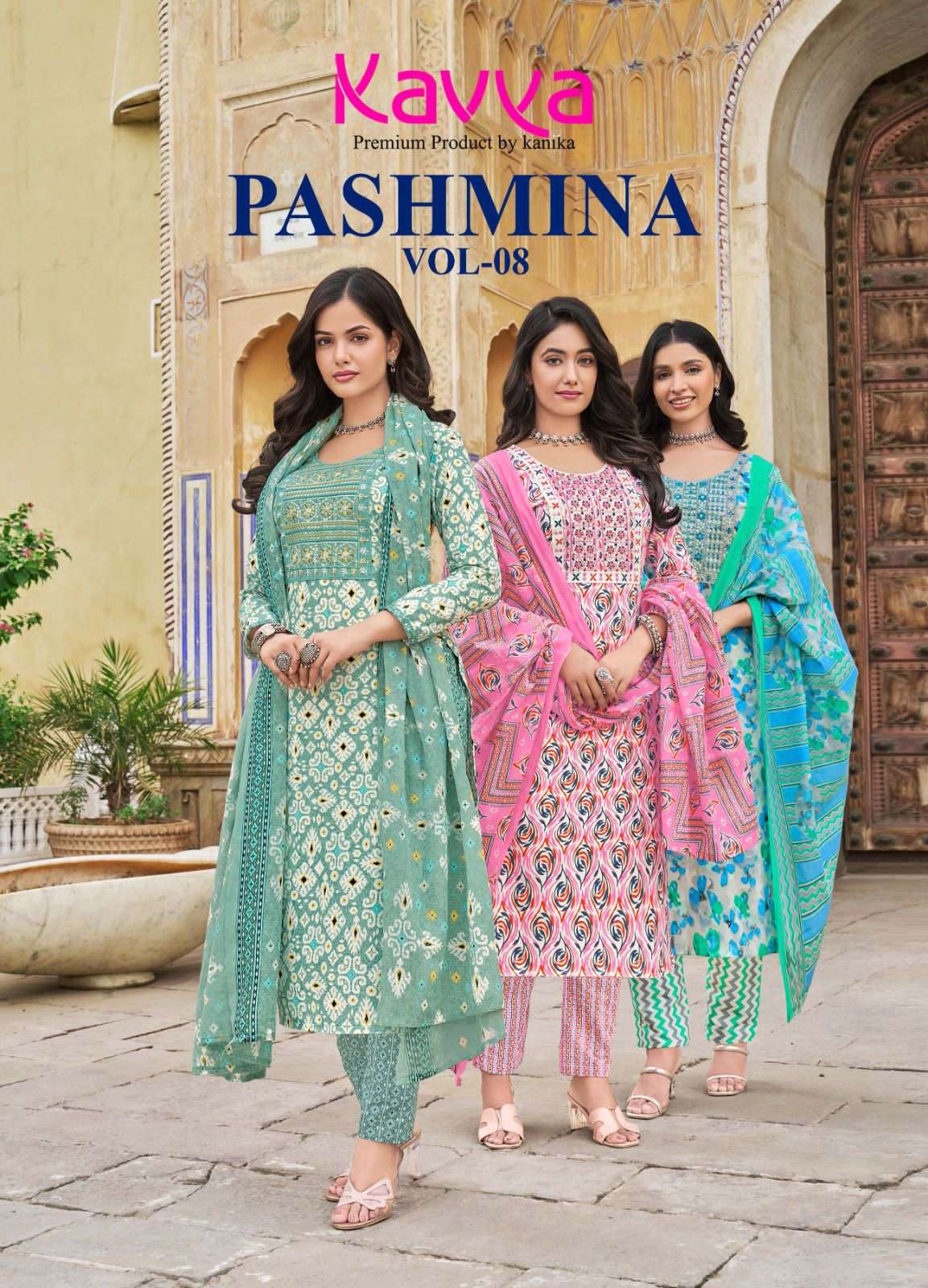 PASHMINA VOL-8 BY KAVYA 8001 TO 8010 SERIES MALAYSIAN COTTON WORK READYMADE DRESSES