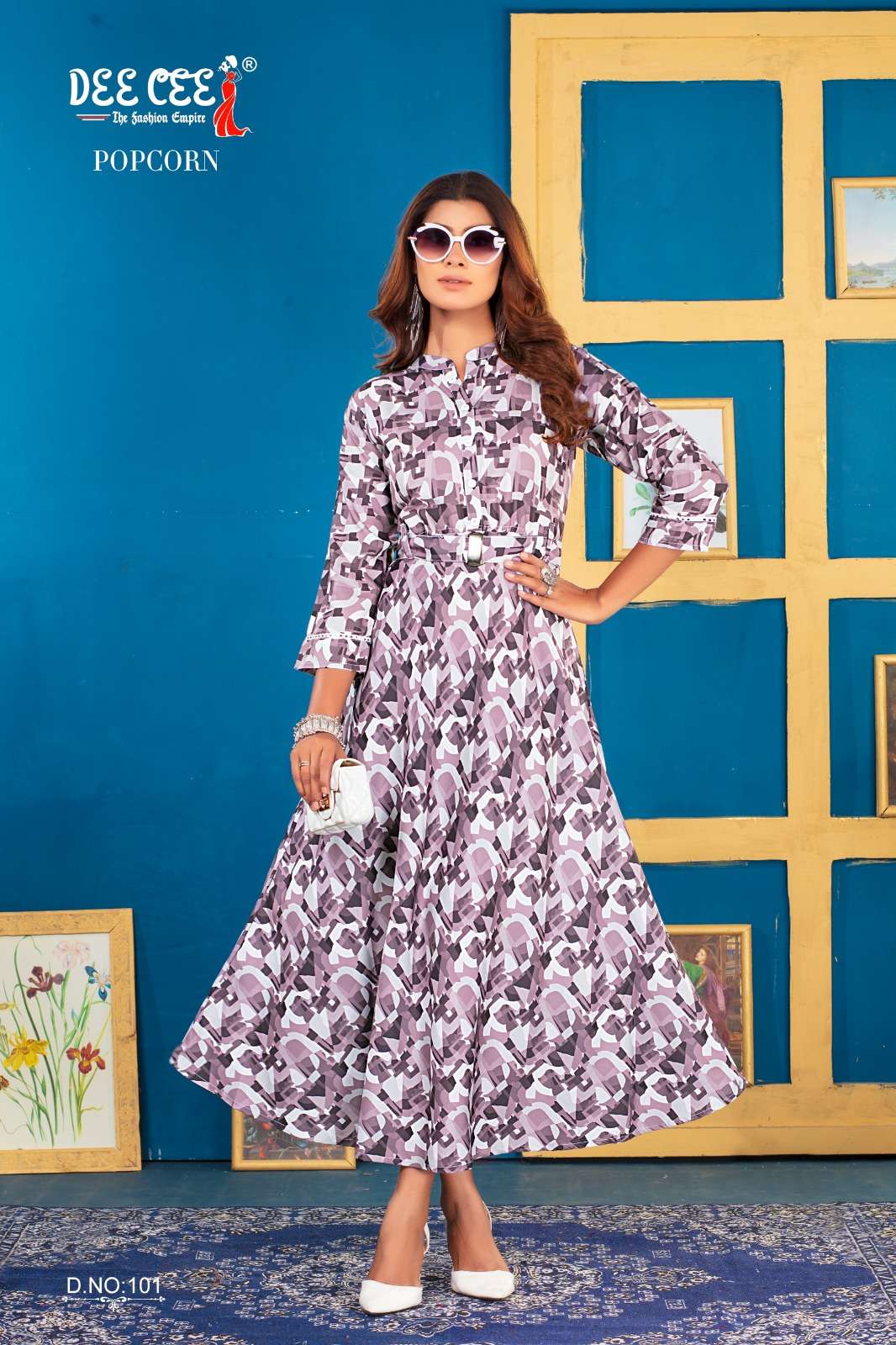 POPCORN BY DEE CEE 101 TO 106 SERIES RAYON PRINT WORK LONG KURTIS