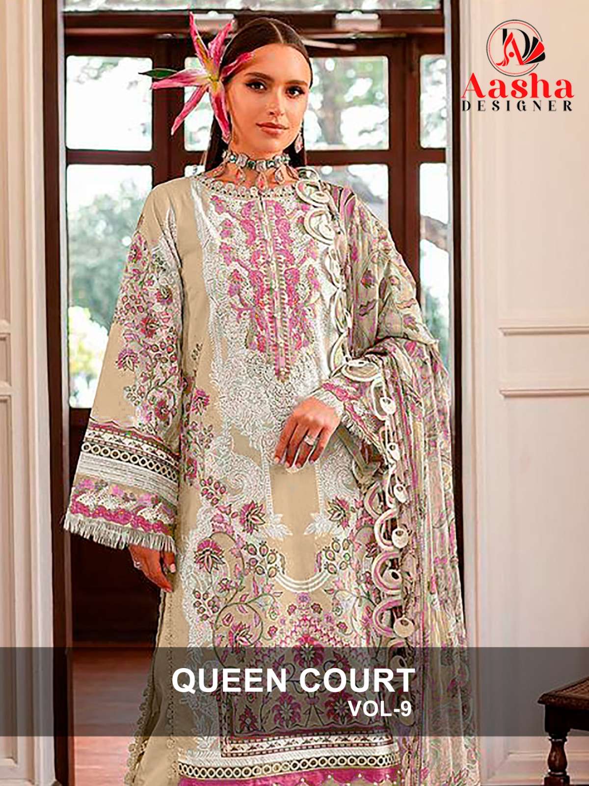 QUEEN COURT VOL-9 BY AASHA DESIGNER 1123-A & 1123-B SERIES COTTON WORK PAKISTANI DRESSES