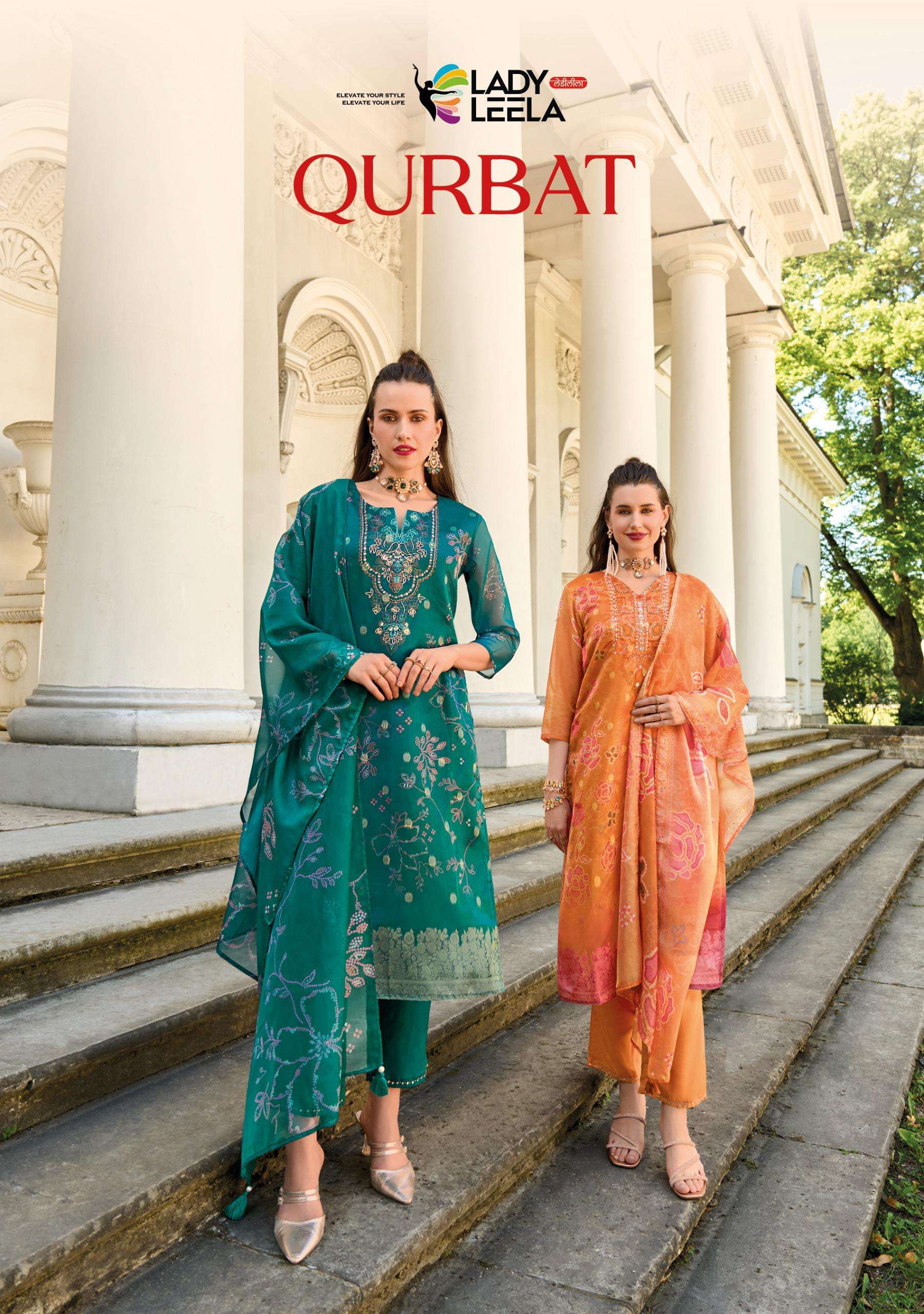 QURBAT BY LADY LEELA 1321 TO 1326 SERIES VISCOSE ORGANZA JACQUARD WORK READYMADE DRESSES