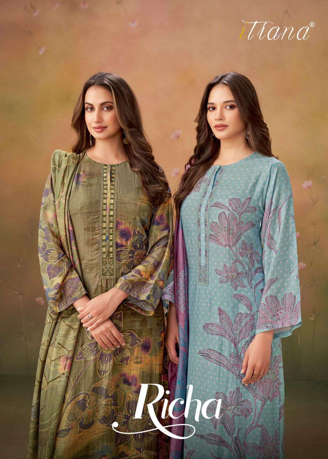 RICHA BY ITRANA 525 TO 547 SERIES MUSLIN PRINT HAND WORK DRESSES