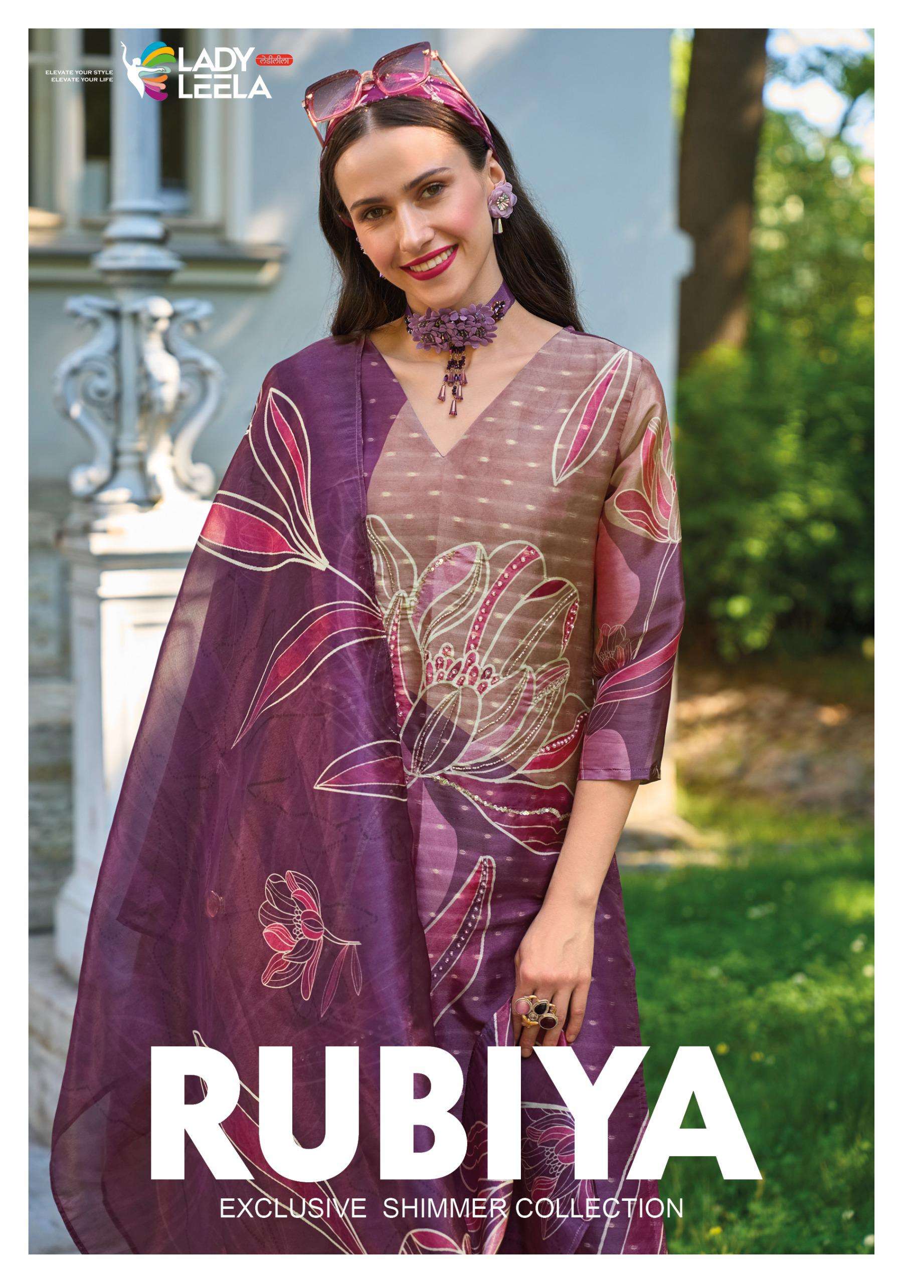 RUBIYA BY LADY LEELA 1351 TO 1356 SERIES JACQUARD SHIMMER PRINT WORK READYMADE DRESSES