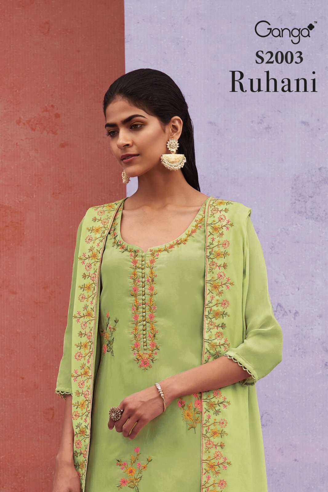 RUHANI BY GANGA FASHIONS S2003-B TO S2003-F SERIES BEMBERG SILK WORK DRESSES