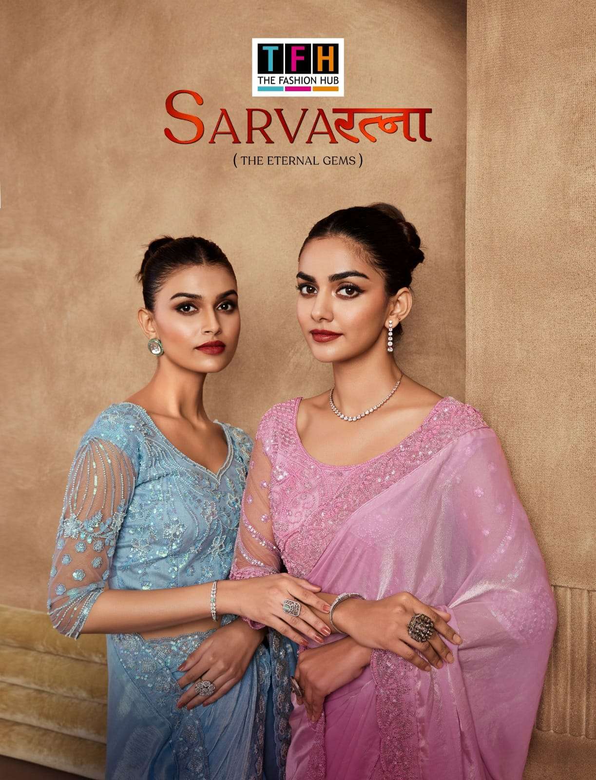 SARVARATNA BY TFH 7901 TO 7912 SERIES SARTIN SILK HEAVY WORK FESTIVE WEAR SAREES