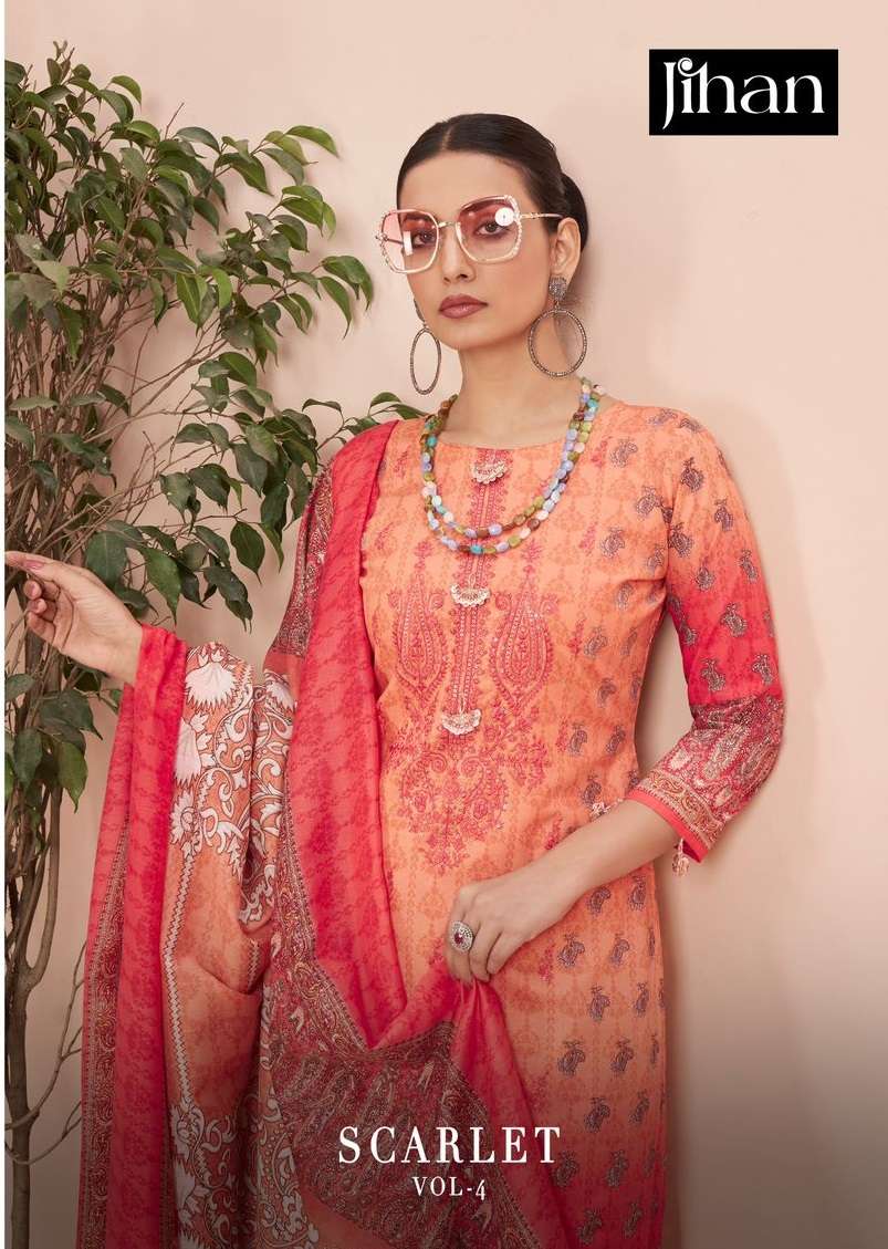 SCARLET VOL-4 BY JIHAN 3488 TO 3491 SERIES PURE LAWN PRINT WORK PAKISTANI DRESSES