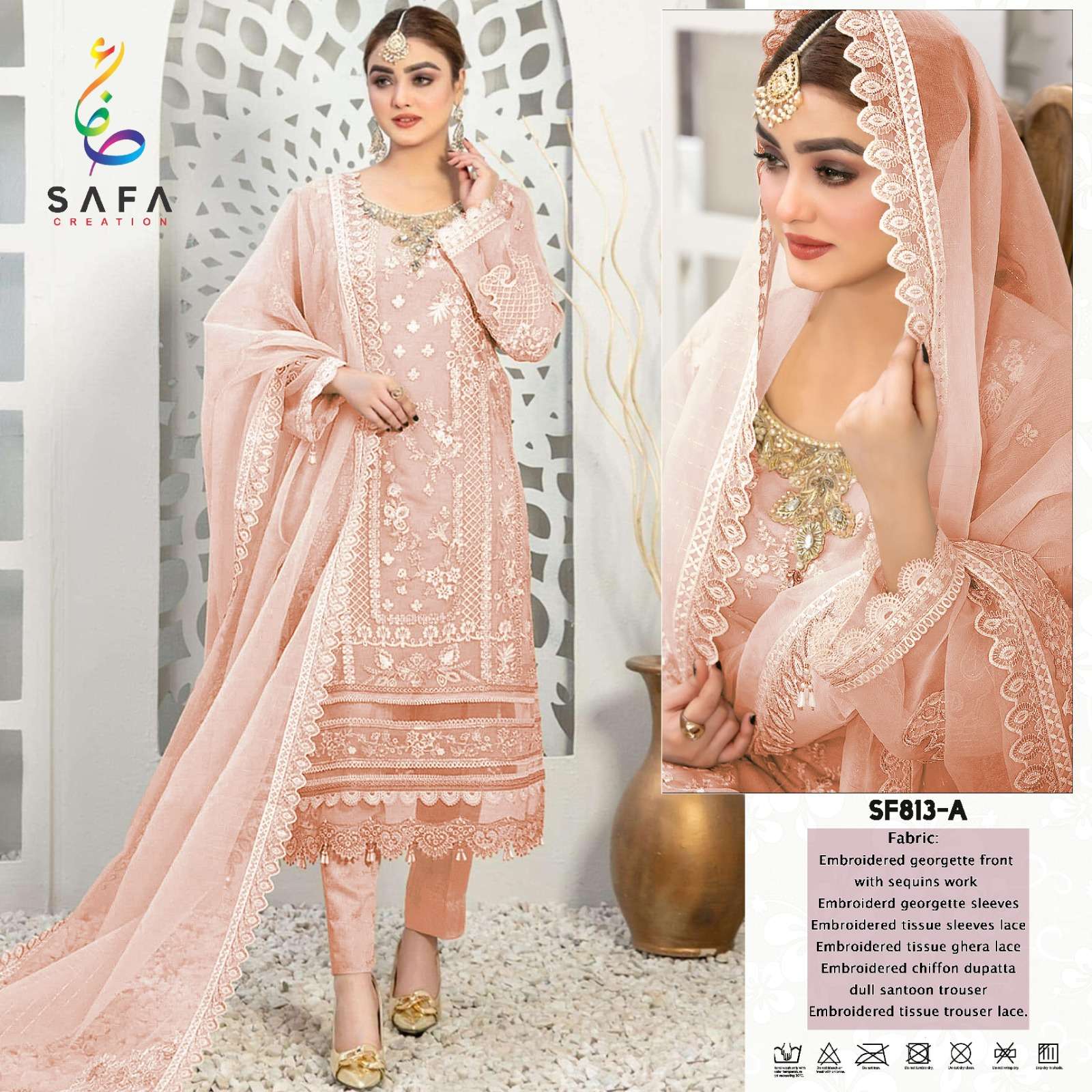 SF-813 COLOURS BY SAFA CREATION 813-A TO 813-D SERIES GEORGETTE HEAVY WORK PAKISTANI DRESSES