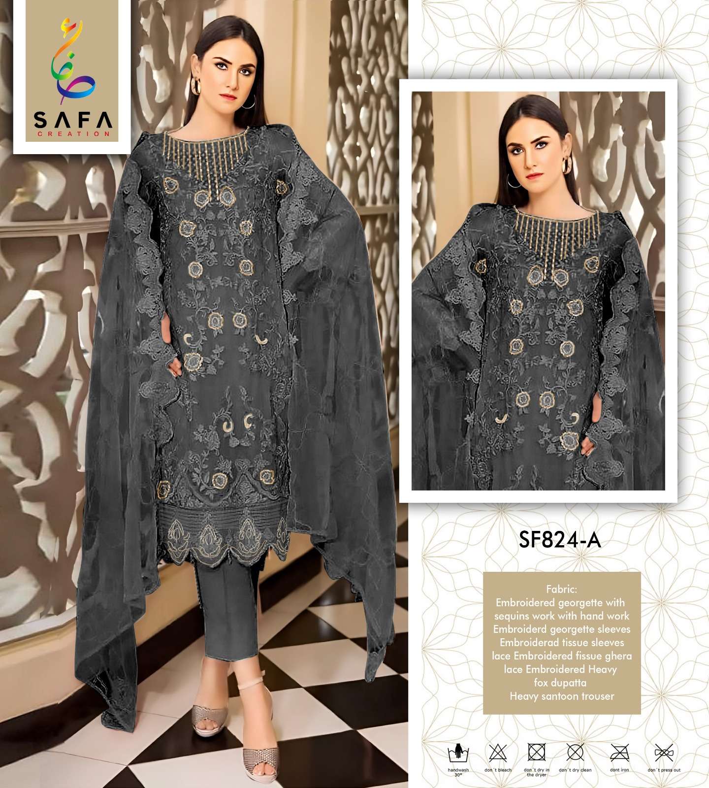 SF-824 COLOURS BY SAFA CREATION 824-A TO 824-D SERIES GEORGETTE HEAVY WORK DRESSES