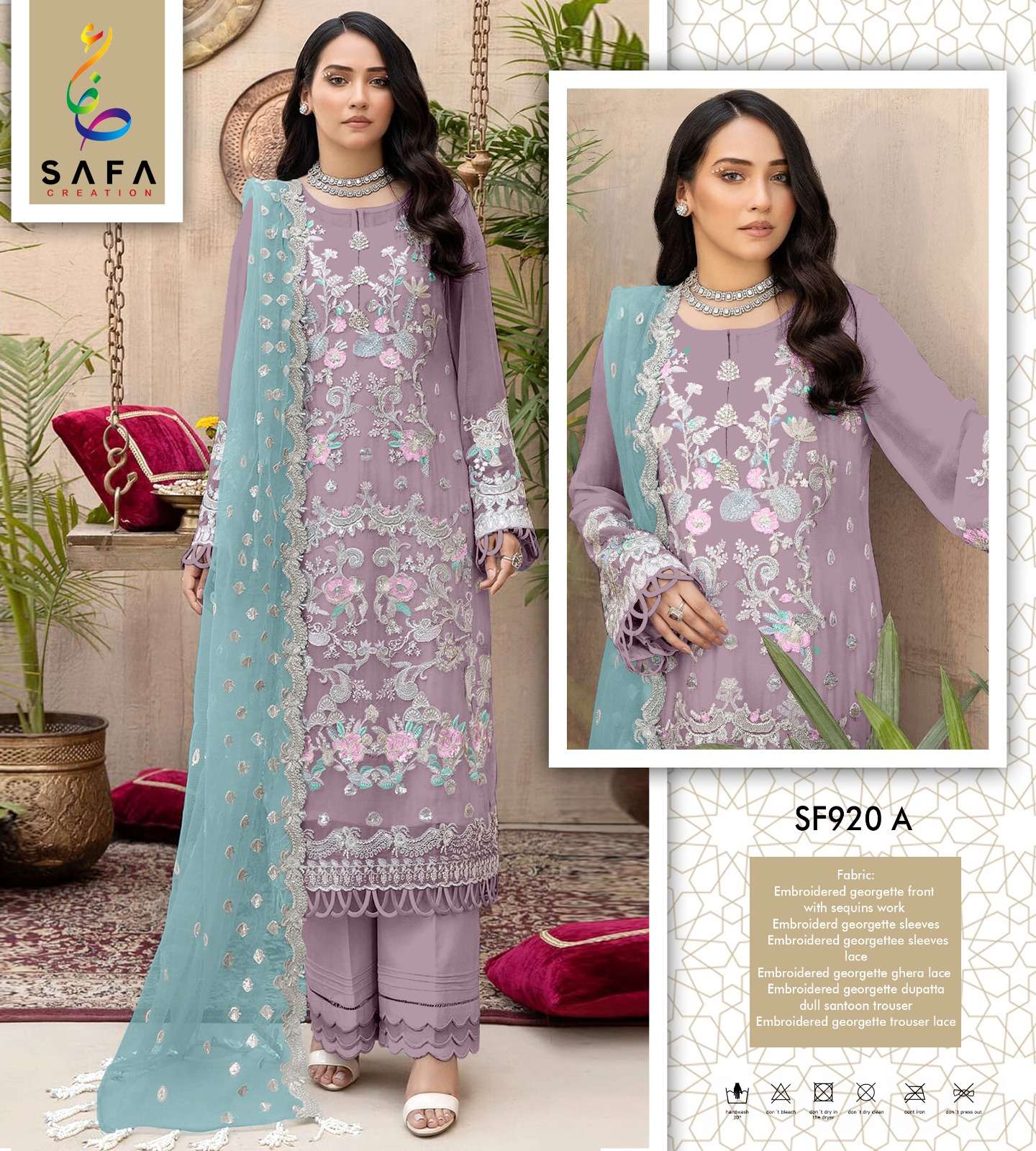 SF-920 COLOURS BY SAFA CREATION 920-A TO 920-D SERIES GEORGETTE ZARKAN WORK PAKISTANI DRESSES