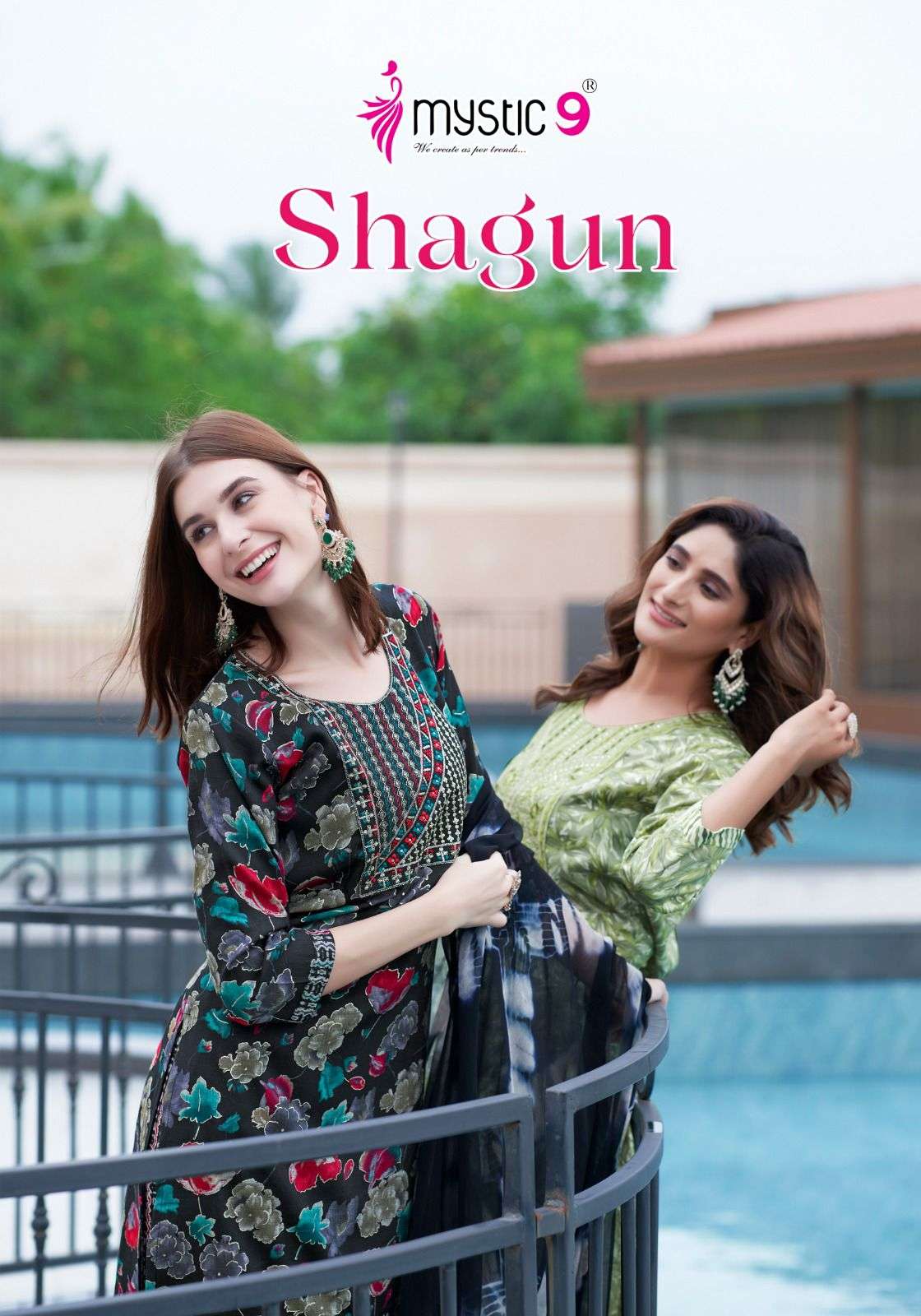 SHAGUN VOL-6 BY MYSTIC9 6001 TO 6008 SERIES RAYON PRINT WORK READYMADE DRESSES