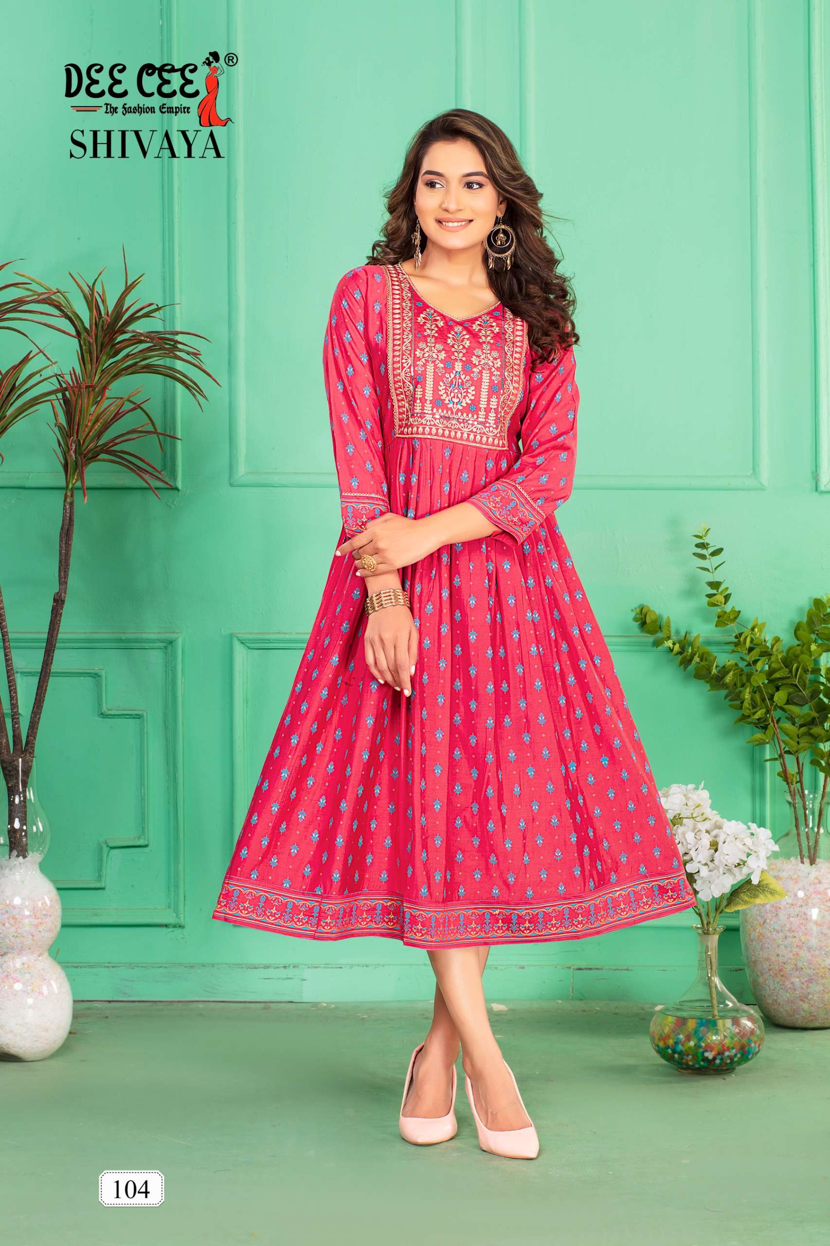 SHIVAYA BY DEE CEE 101 TO 106 SERIES CHANDERI EMBROIDERY WORK KURTIS