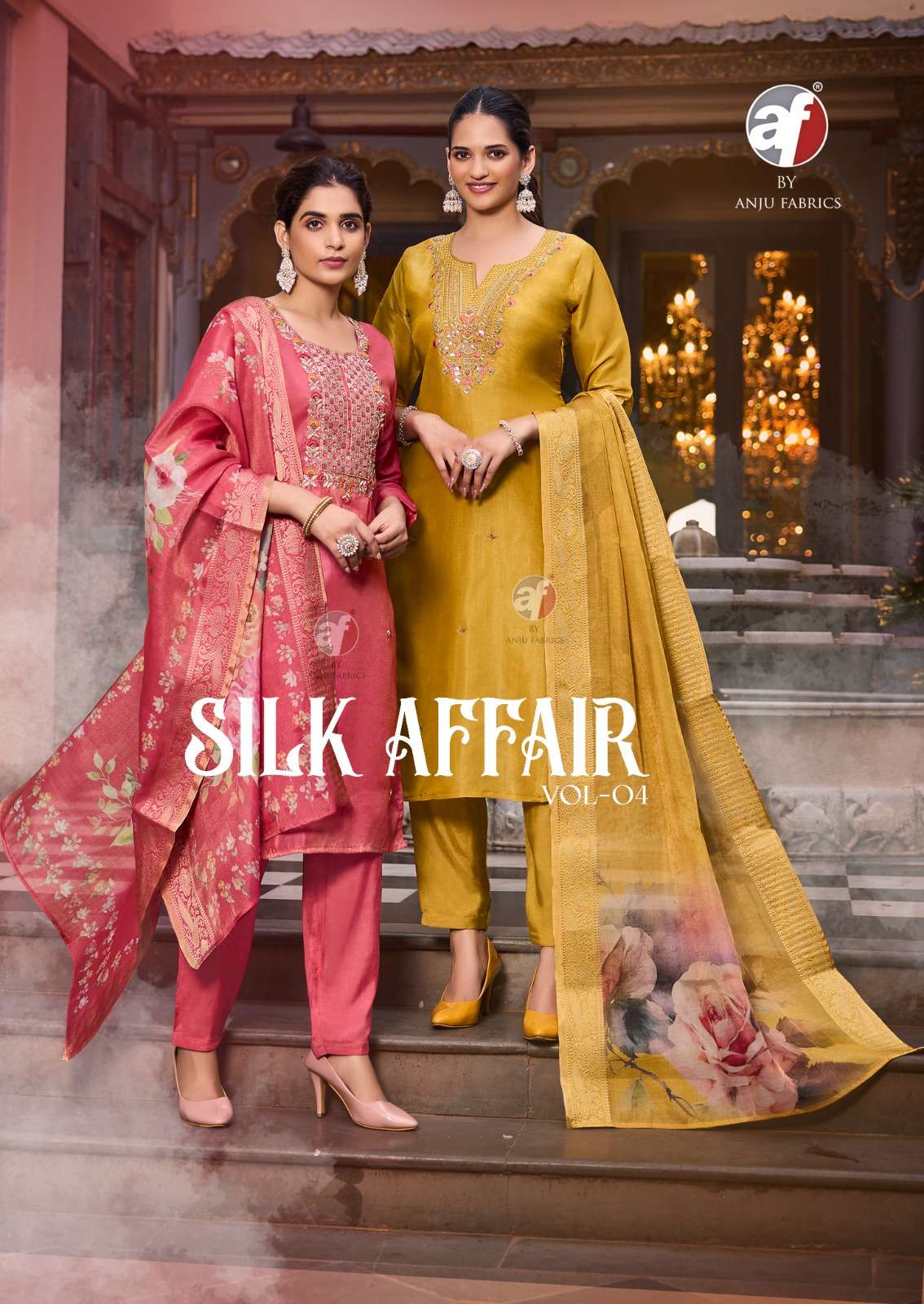 SILK AFFAIR VOL-4 BY ANJU FABRICS 3831 TO 3836 SERIES TISSUE SIMMER WORK READYMADE DRESSES