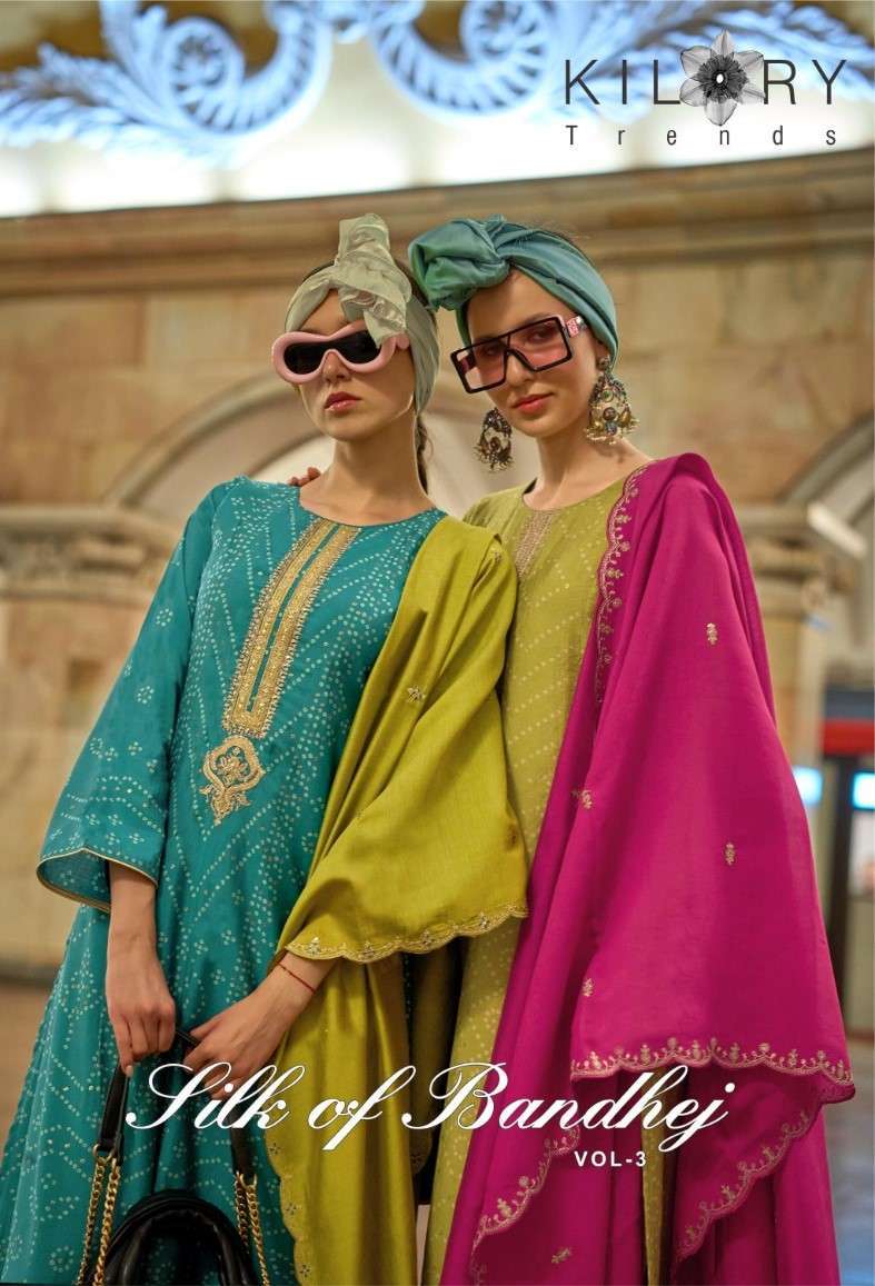 SILK OF BANDHEJ VOL-3 BY KILORY TRENDZ K-027 TO K-034 SERIES VISCOSE MUSLIN WORK DRESSES