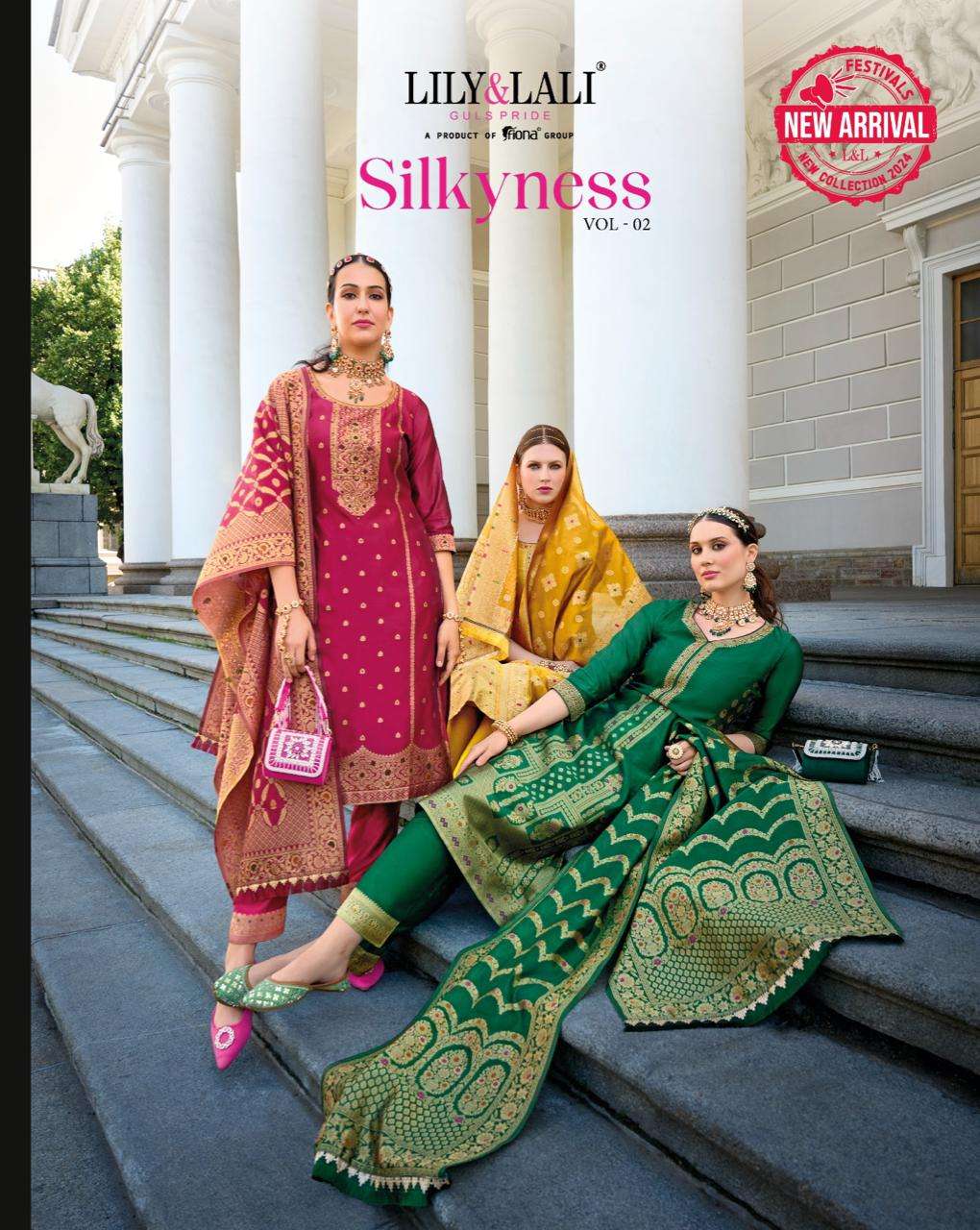 SILKYNESS VOL-2 BY LILY&LALI 21101 TO 21106 SERIES JACQUARD HAND WORK READYMADE DRESSES