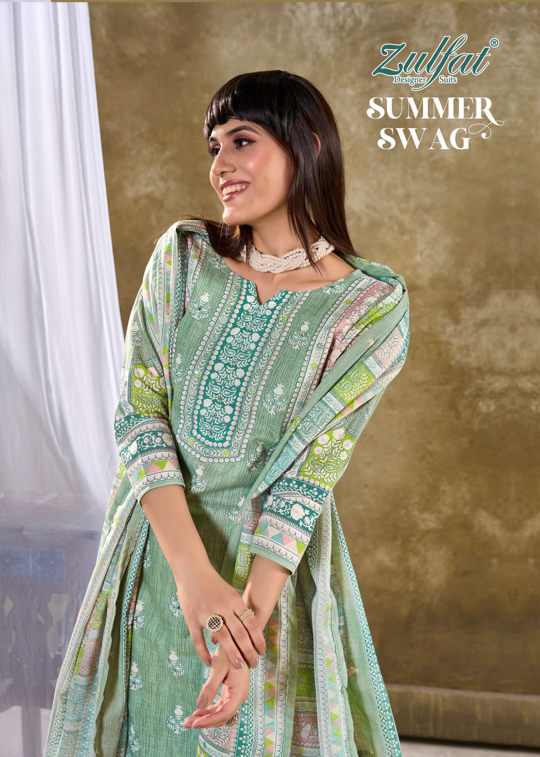 SUMMER SWAG BY ZULFAT 566-001 TO 566-006 SERIES PURE COTTON PRINT HAND WORK DRESSES