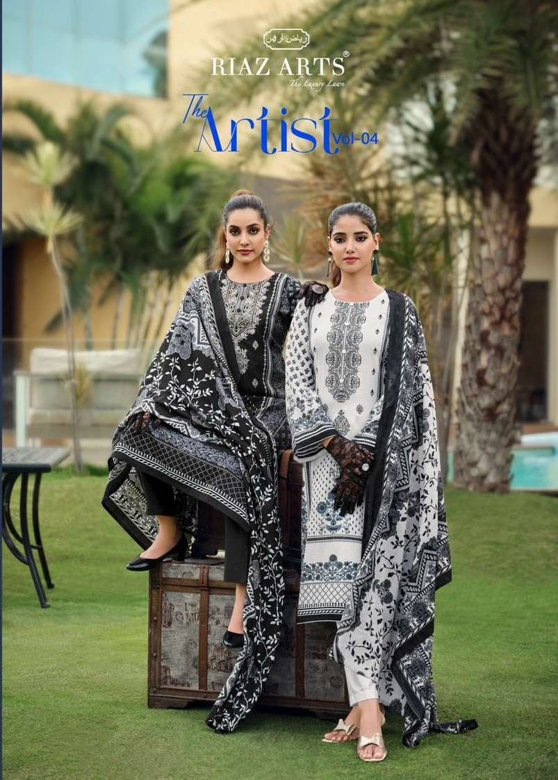 THE ARTIST VOL-4 BY RIAZ ARTS 16001 TO 16008 SERIES CAMBRIC LAWN PRINT WORK PAKISTANI DRESSES