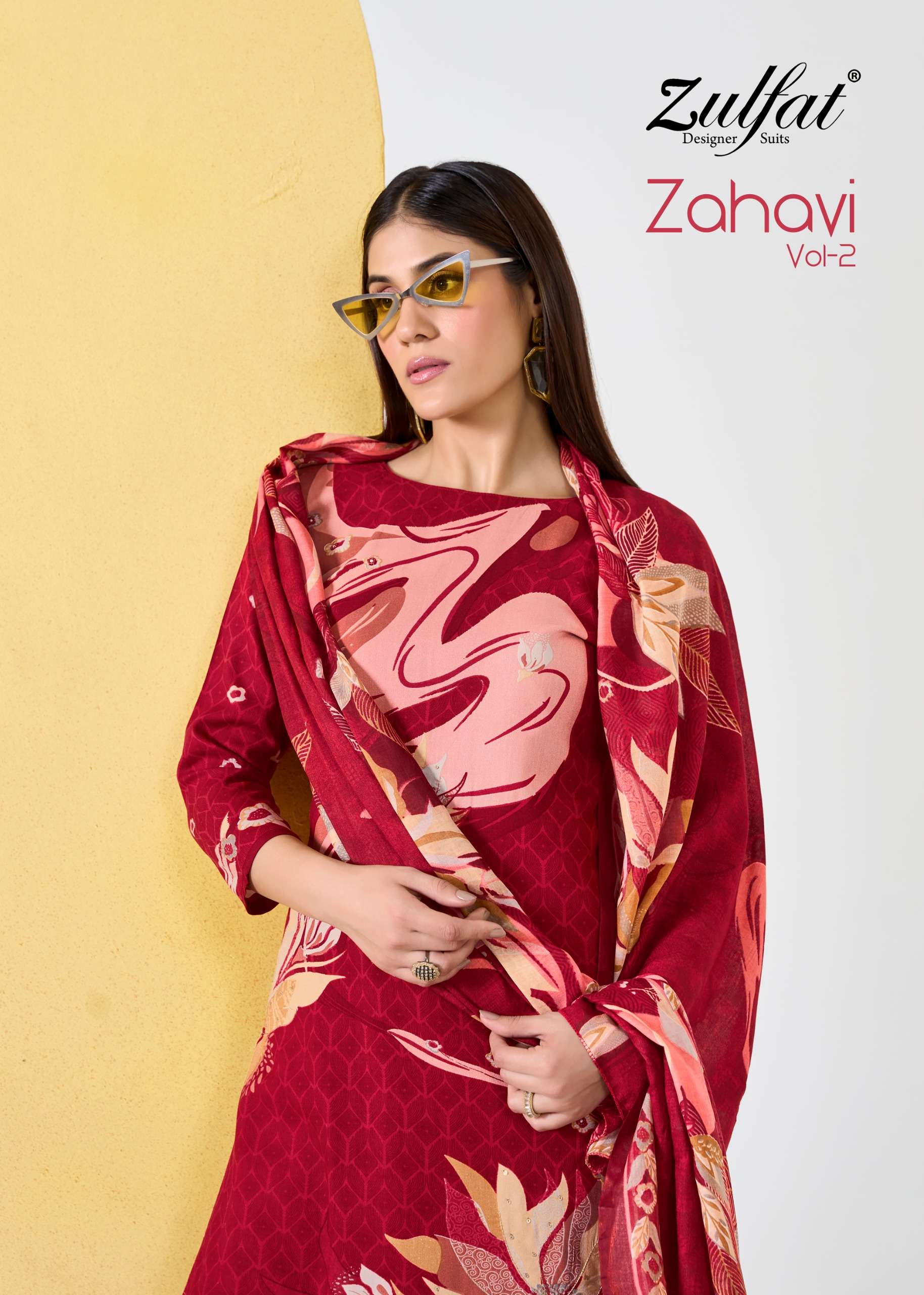 ZAHAVI VOL-2 BY ZULFAT 567-001 TO 567-006 SERIES VISCOSE RAYON PRINT WORK DRESSES