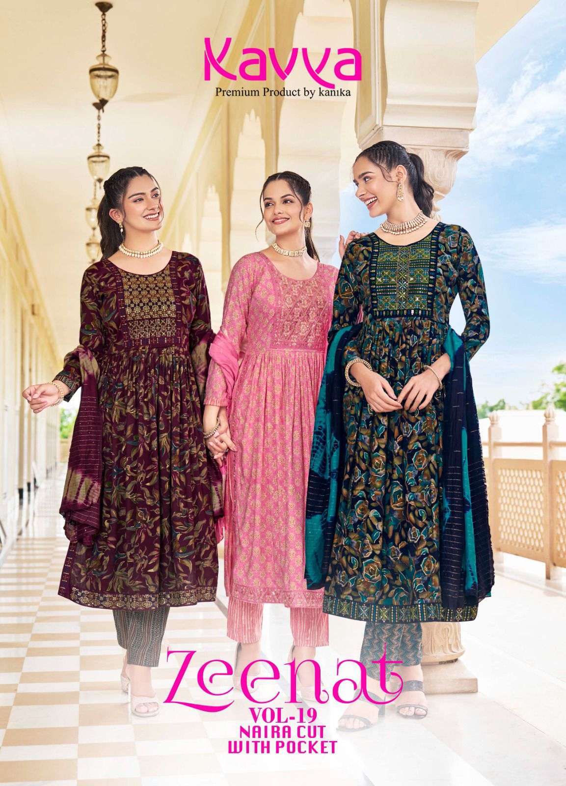 ZEENAT VOL-19 BY KAVYA 19001 TO 19010 SERIES CAPSULE PRINT WORK READYMADE DRESSES