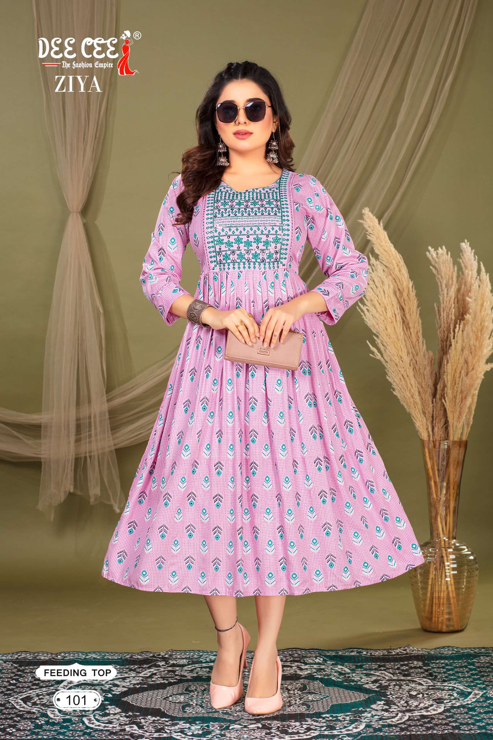 ZIYA BY DEE CEE 101 TO 106 SERIES RAYON PRINT WORK KURTIS