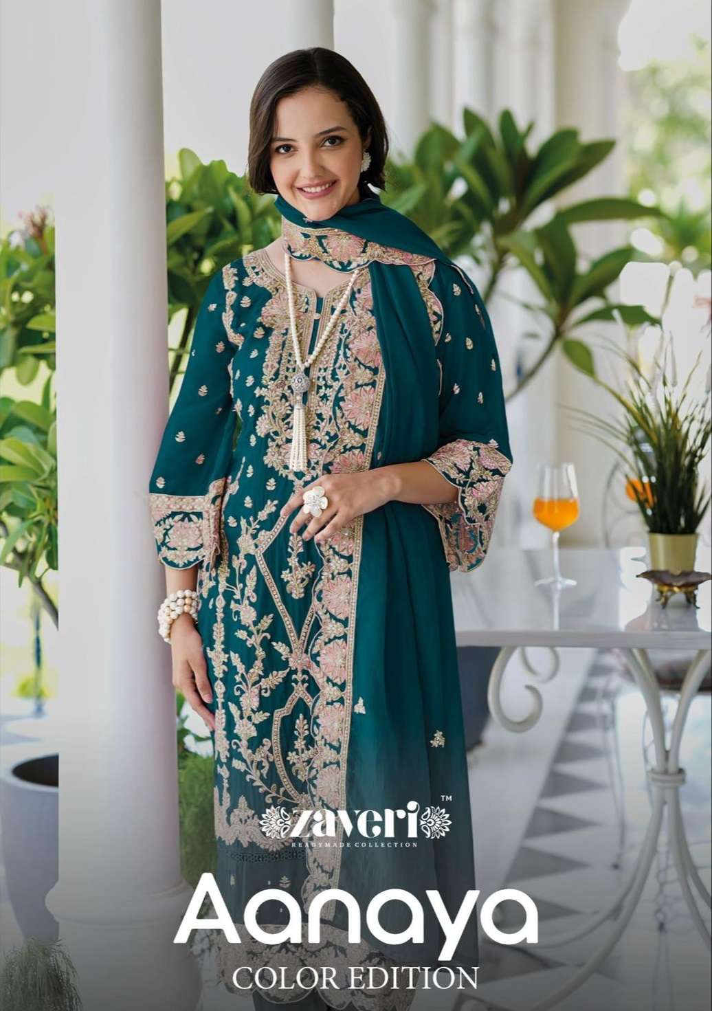 AANAYA COLOUR EDIOTIN BY ZAVERI 1592 TO 1595 SERIES BLOOMING ORGANZA WORK READYMADE DRESSES