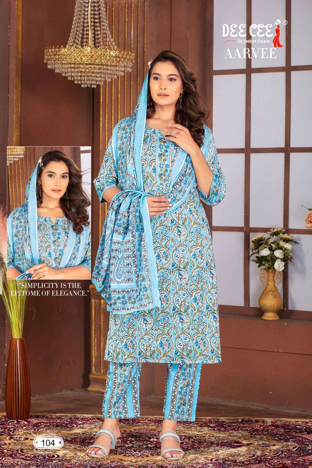 AARVEE BY DEE CEE 101 TO 106 SERIES CAMBRIC COTTON PRINT WORK READYMADE DRESSES