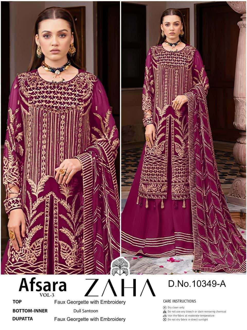 AFSARA VOL-3 BY ZAHA 10359-A TO 10359-D SERIES GEORGETTE HEAVY WORK PAKISTANI DRESSES