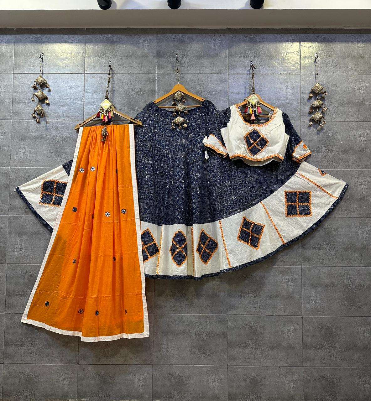 ASR-BANDHANI MIRROR BY AQSAWHOLESALE COTTON PRINT WORK READYMADE CHANIYA CHOLI