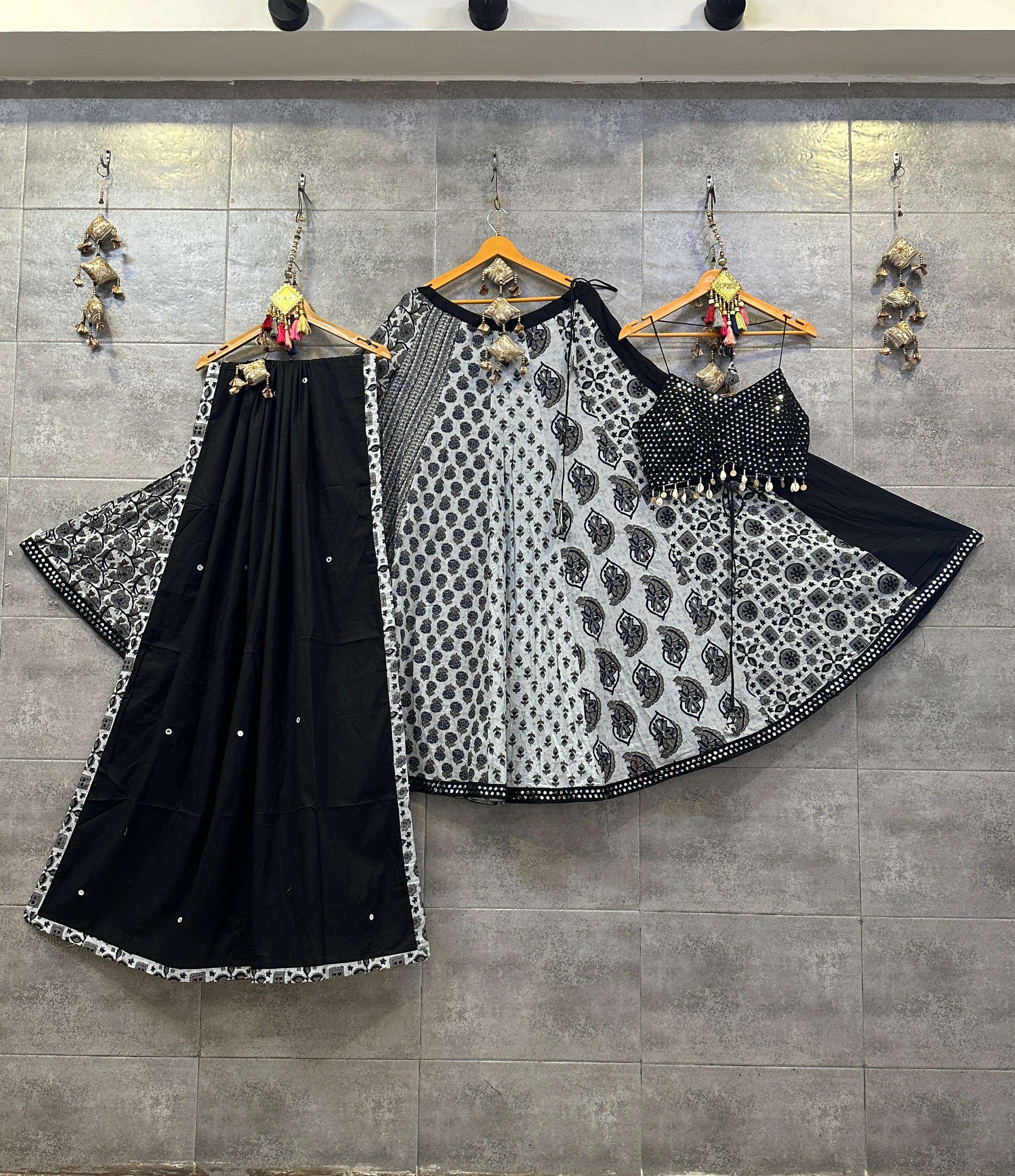 ASR-GREY BLACK BY AQSAWHOLESALE CAMBRIC COTTON READYMADE CHANIYA CHOLI