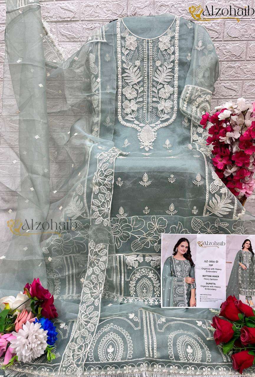 AZ-1016 COLOURS BY ALZOHAIB 1016-A TO 1016-D SERIES ORGANZA WORK PAKISTANI DRESSES