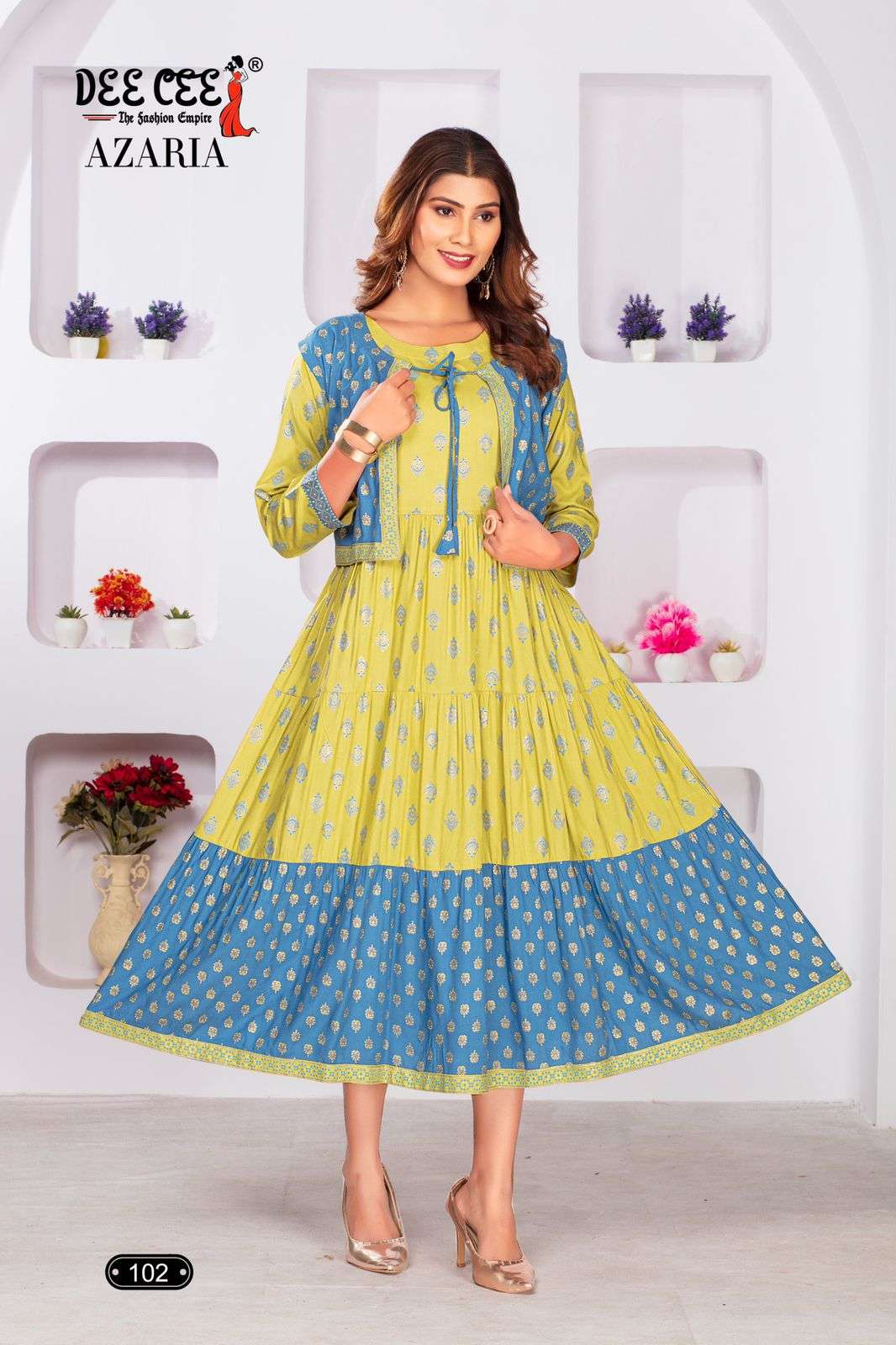 AZARIA BY DEE CEE 101 TO 106 SERIES DOBBY PRINT WORK KURTIS