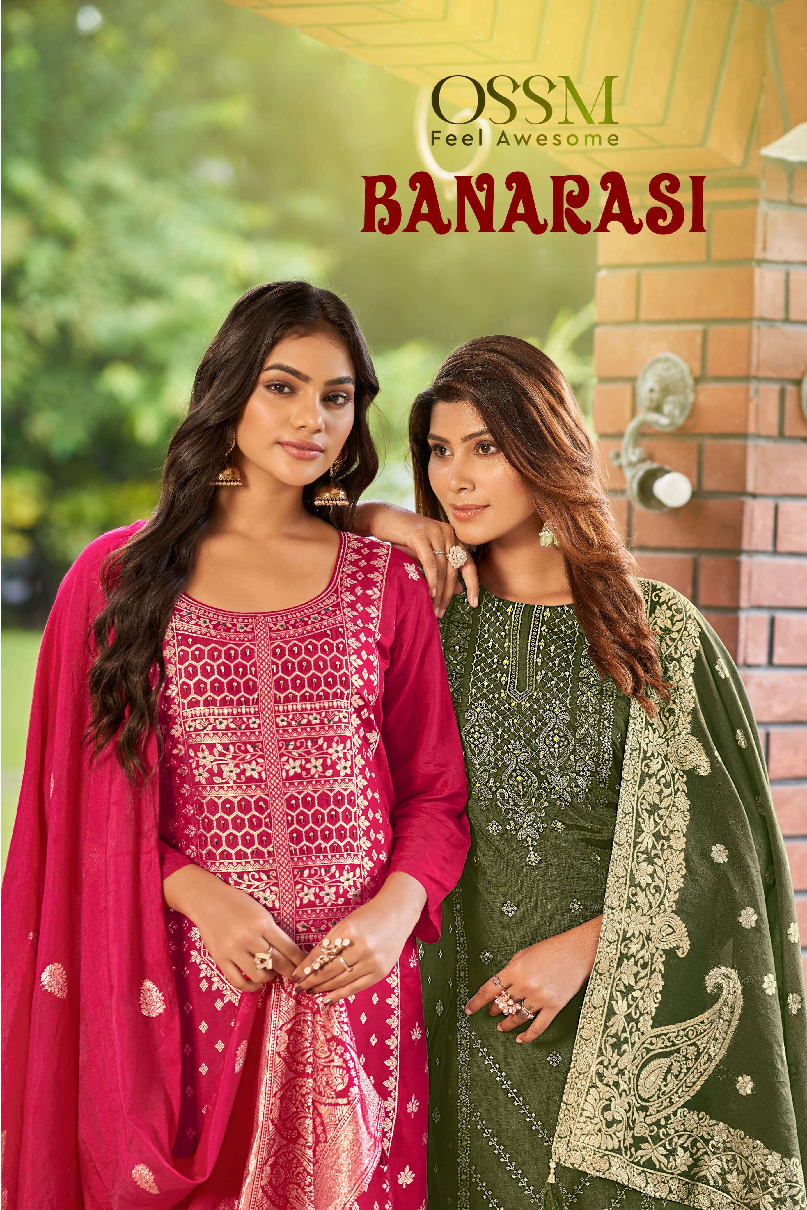 BANARASI BY OSSM 1001 TO 1006 SERIES VISCOSE DOLA SILK JACQUARD WORK READYMADE DRESSES